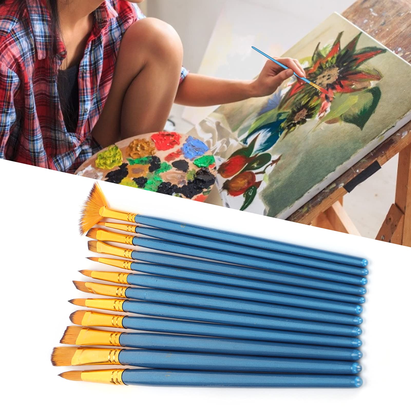 Professional Acrylic Paint Brush Set - Nylon Hair Artist Brushes for Oil, Watercolor & Acrylic Painting - Ideal for Students, Beginners & Professional Artists (Blue) - Perfect for Canvas Art, DIY Projects & Home Decor Painting