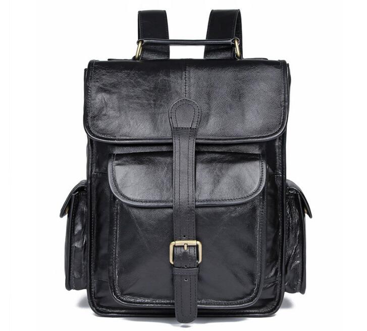 Men's Black Leather Laptop Backpack - Waterproof Business Computer Bag for Work, Travel & College - Fits 15.6 Inch Laptop with USB Charging Port