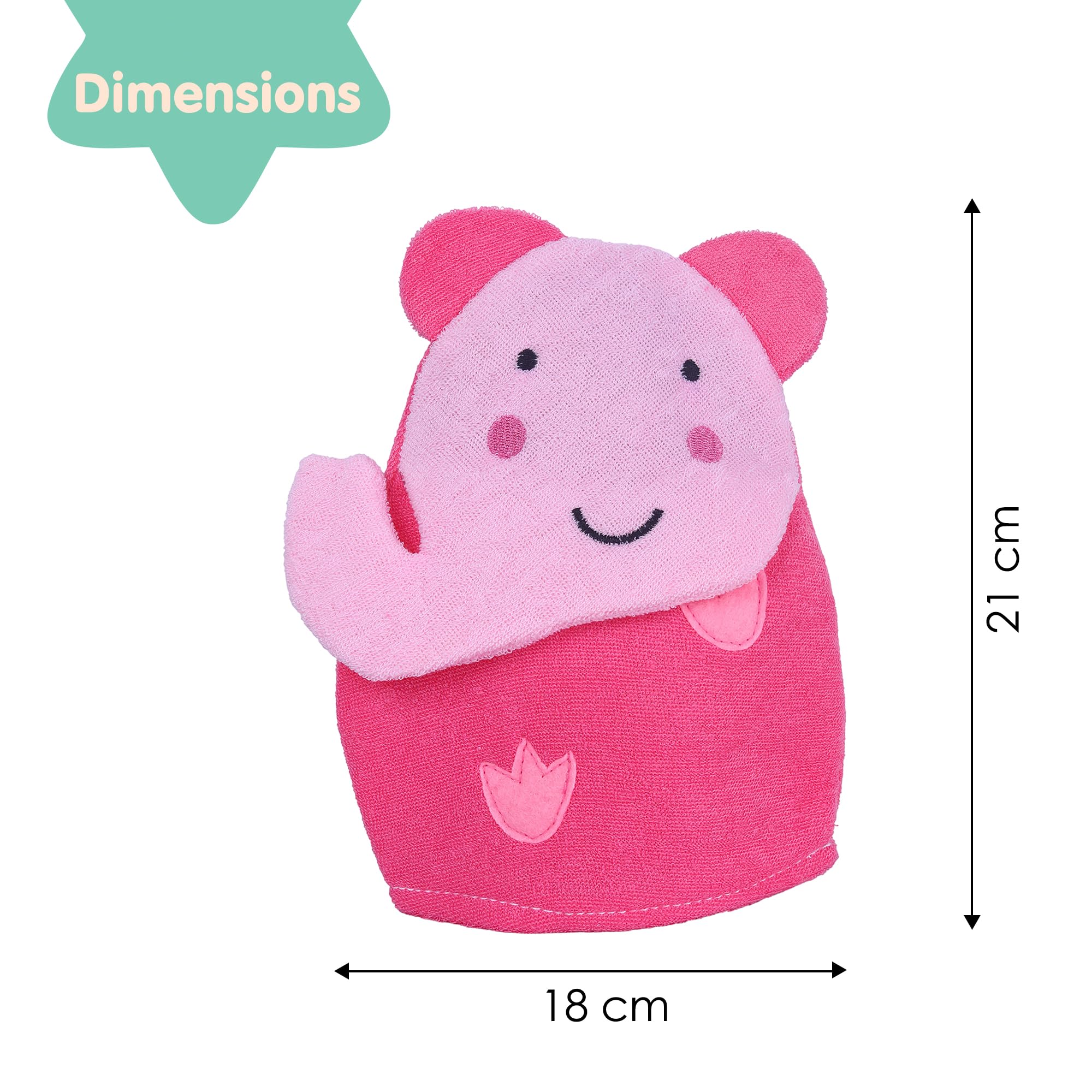 BabyMoo Pink Elephant Hand Puppet Wash Mitt for Kids - Soft Terry Cloth Scrubber for Bath Time Fun