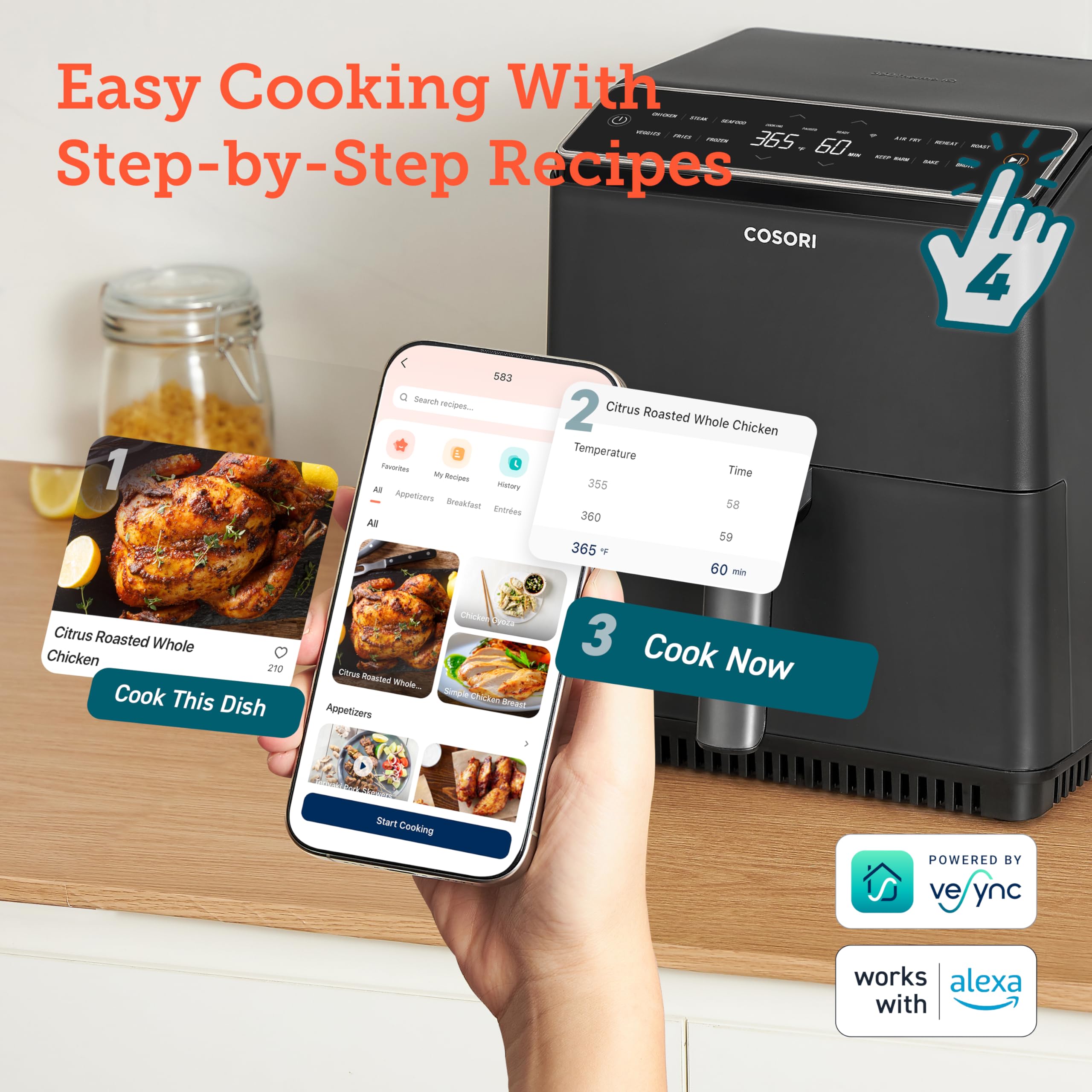 COSORI 6.8Qt Air Fryer with Dual Blaze Technology - 12-in-1 Functions for Baking, Roasting & Broiling | 360° Even Cooking, No Shaking Needed | 100+ Smart App Recipes | Dishwasher Safe Basket | Perfect for Family Dinners, Healthy Snacks & Quick Meals