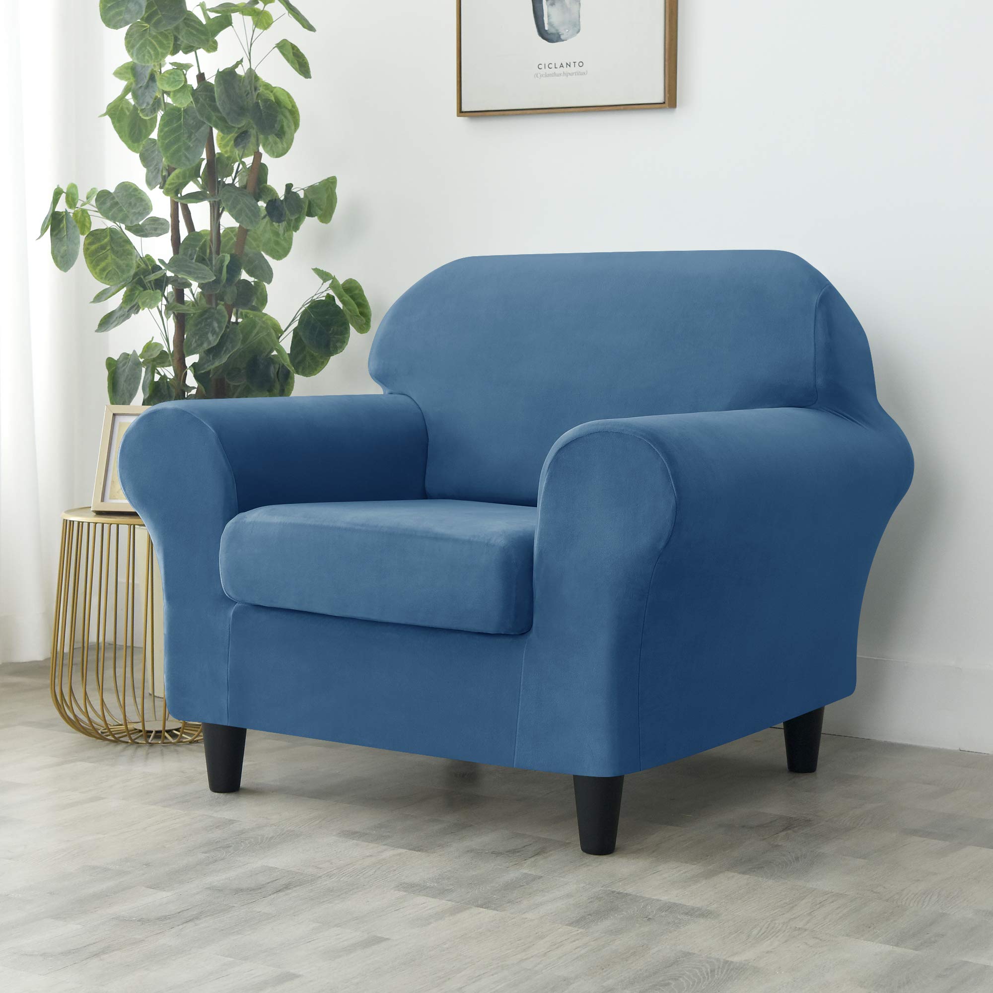 Stretch Velvet Sofa Slipcover - Ultra Soft Furniture Protector for Couch, Pets & Kids - Blue Small Size - Perfect for Living Room, Family Room & Home Decor