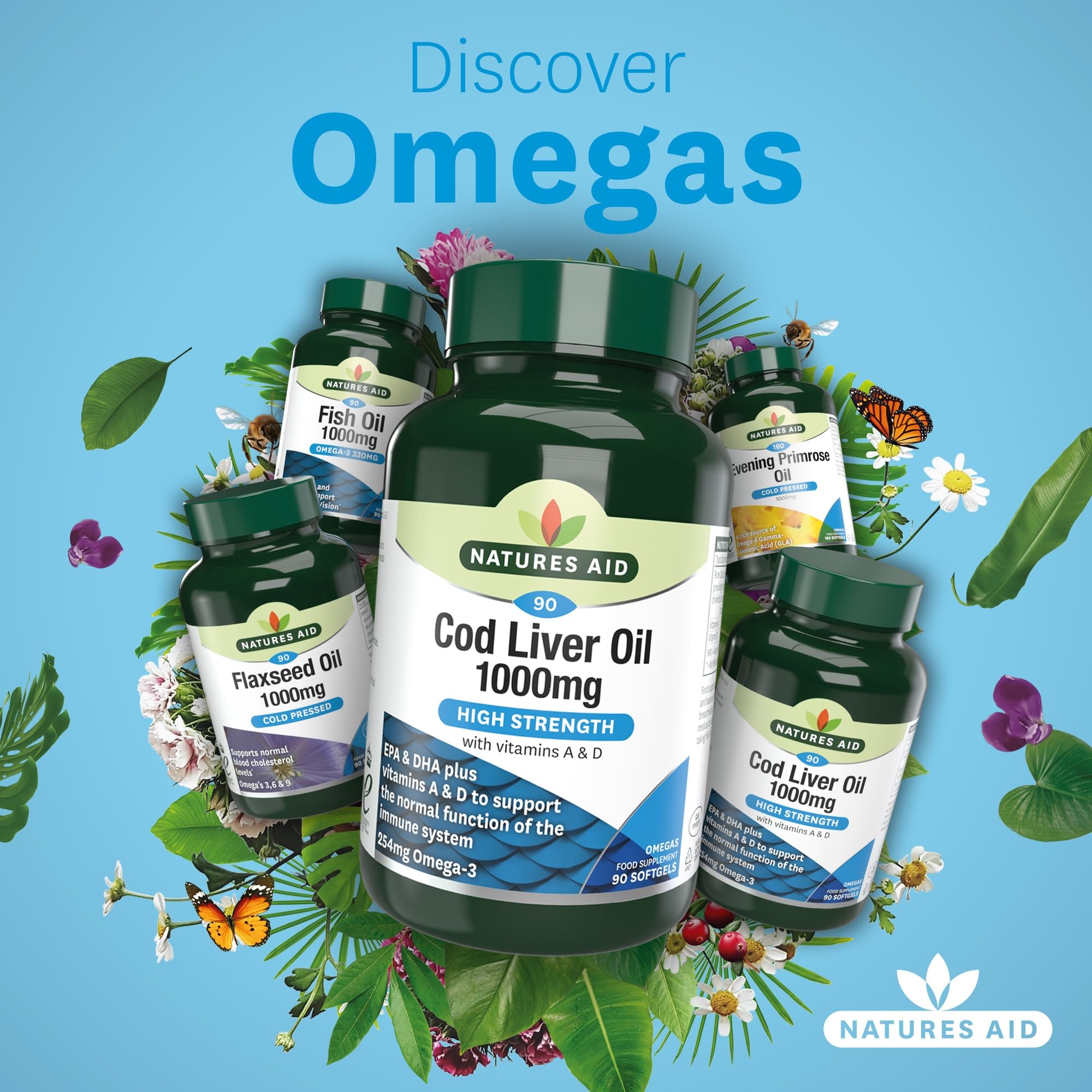 Nature's Aid 1000mg High Strength Cod Liver Oil Softgels - 90 Count Omega-3 Supplement for Heart, Brain & Joint Health - Supports Immunity & Vision - Perfect for Daily Wellness Routine