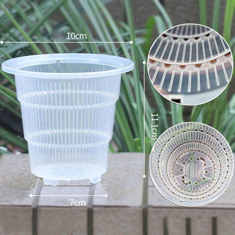 Breathable Root Control Pot with Tray - 10cm Transparent Flower Planter Basket for Succulents, Orchids & Indoor Plants | Perfect for Home Decor, Gardening & Hydroponics
