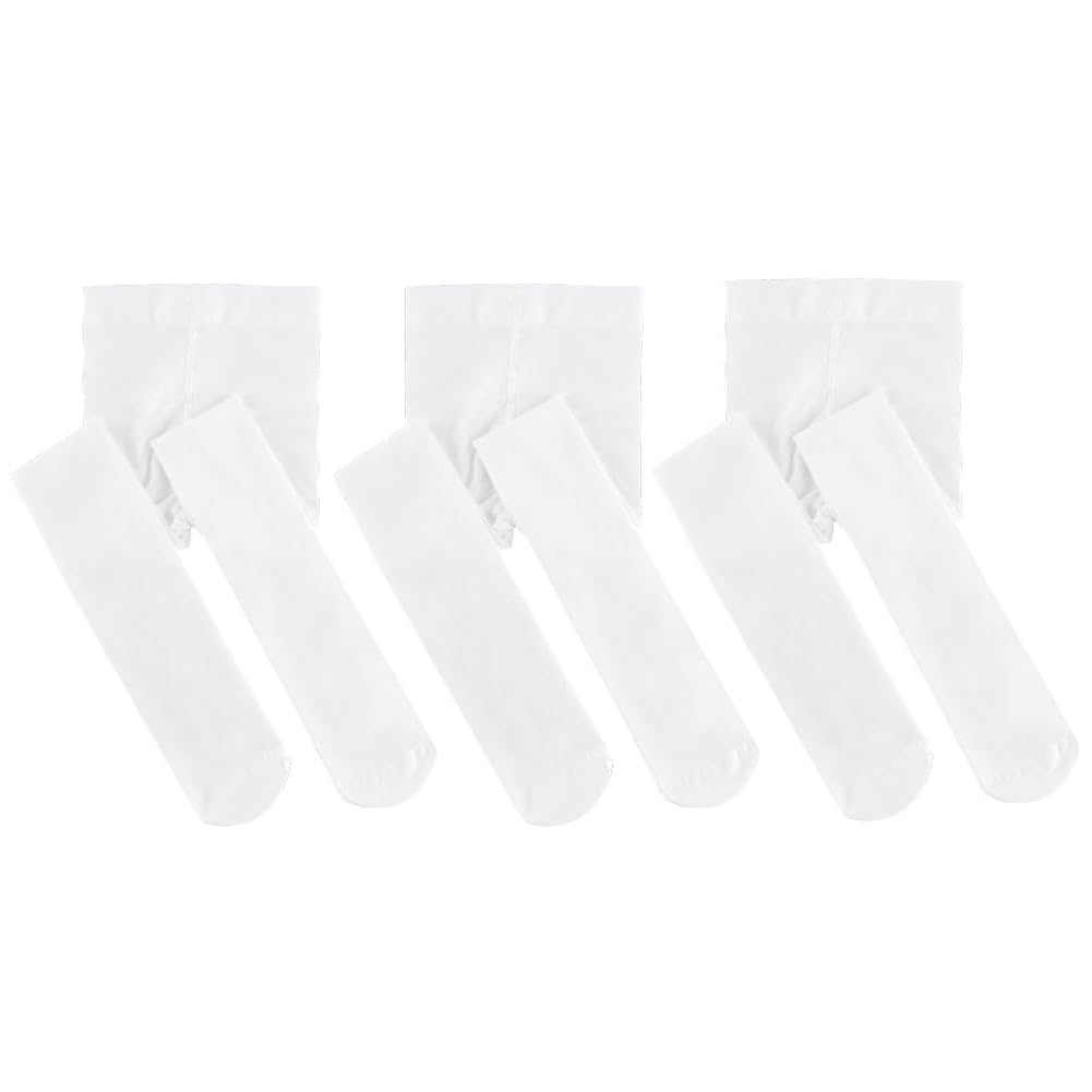3 Pairs Ballet Tights for Girls - Soft Elastic Footed Dance Tights in White & Pink - School Uniform & Dance Class Essential - Perfect for Ballet, Recitals, and Everyday Wear