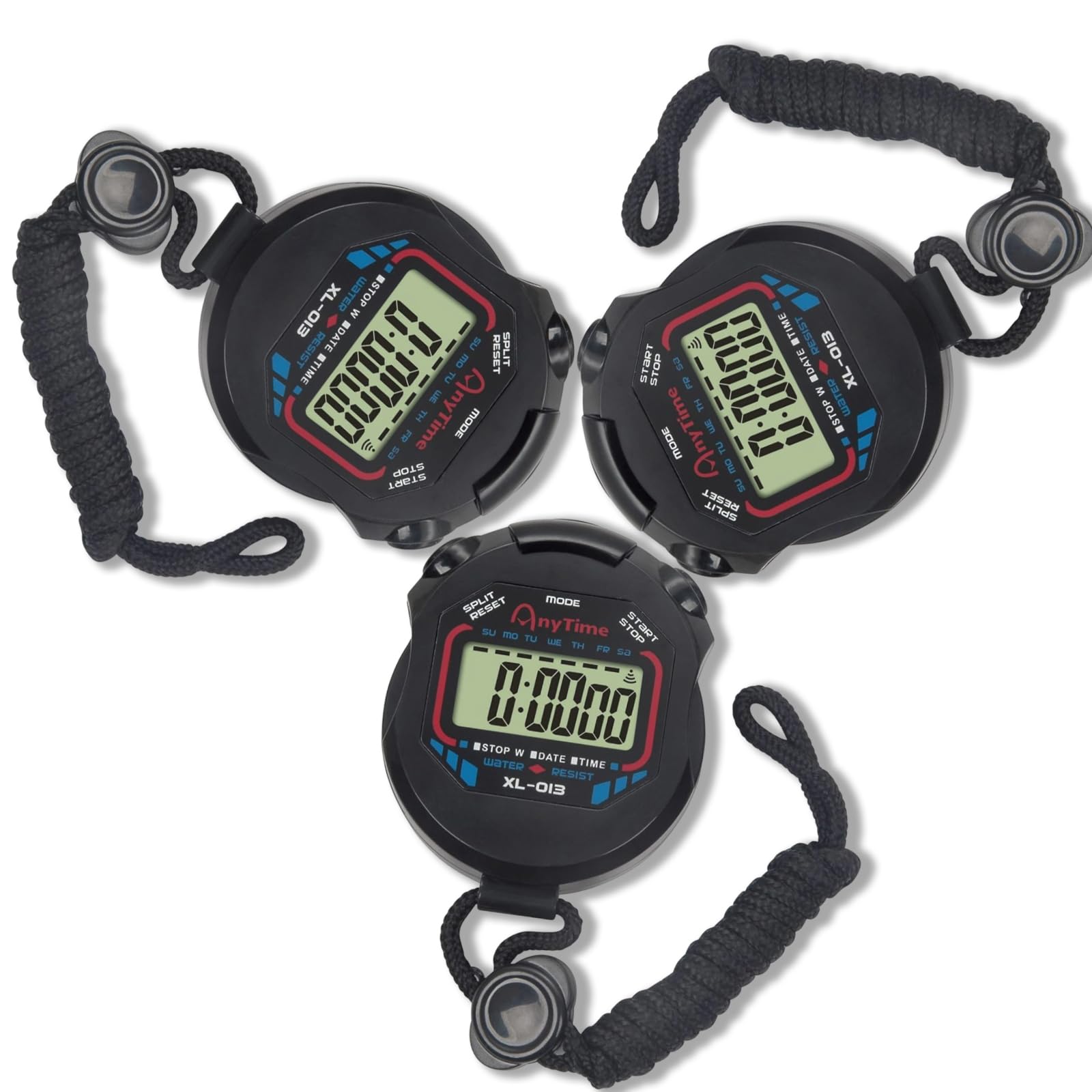 Digital Stopwatch Timer with Large Display - Interval Timer, Alarm, Calendar & Compass | Multifunctional Sports Stopwatch for Swimming, Running, Soccer Coaches & Referees (3 Pack) | Perfect for Training Sessions, Competitions & Outdoor Activities