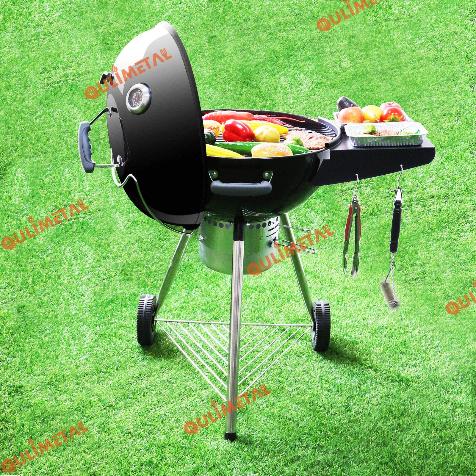 QuliMetal 22 Inch Grill Side Table Shelf for Weber Kettle Grills - Replacement for Weber Master Touch & Original Charcoal Grill - Heavy Duty Steel BBQ Accessories for Outdoor Cooking, Backyard Parties & Camping