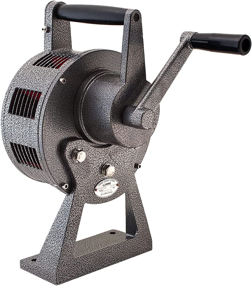 Vixen Horns VXS-1200M Heavy Duty Hand Crank Air Raid Siren - 120dB Loud Tornado Warning Alarm with Base Mount for Emergency, Construction & Fire Safety | Ideal for Storm Shelters, Work Sites & Disaster Preparedness