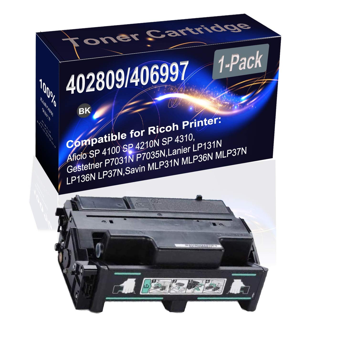 High Capacity Black Laser Printer Cartridge - 1-Pack Replacement for Ricoh 402809/406997, Compatible with SP 4100/4210N/4310/P7031N/P7035N/LP131N/LP136N/LP37N - Perfect for Office Printing & Document Reproduction