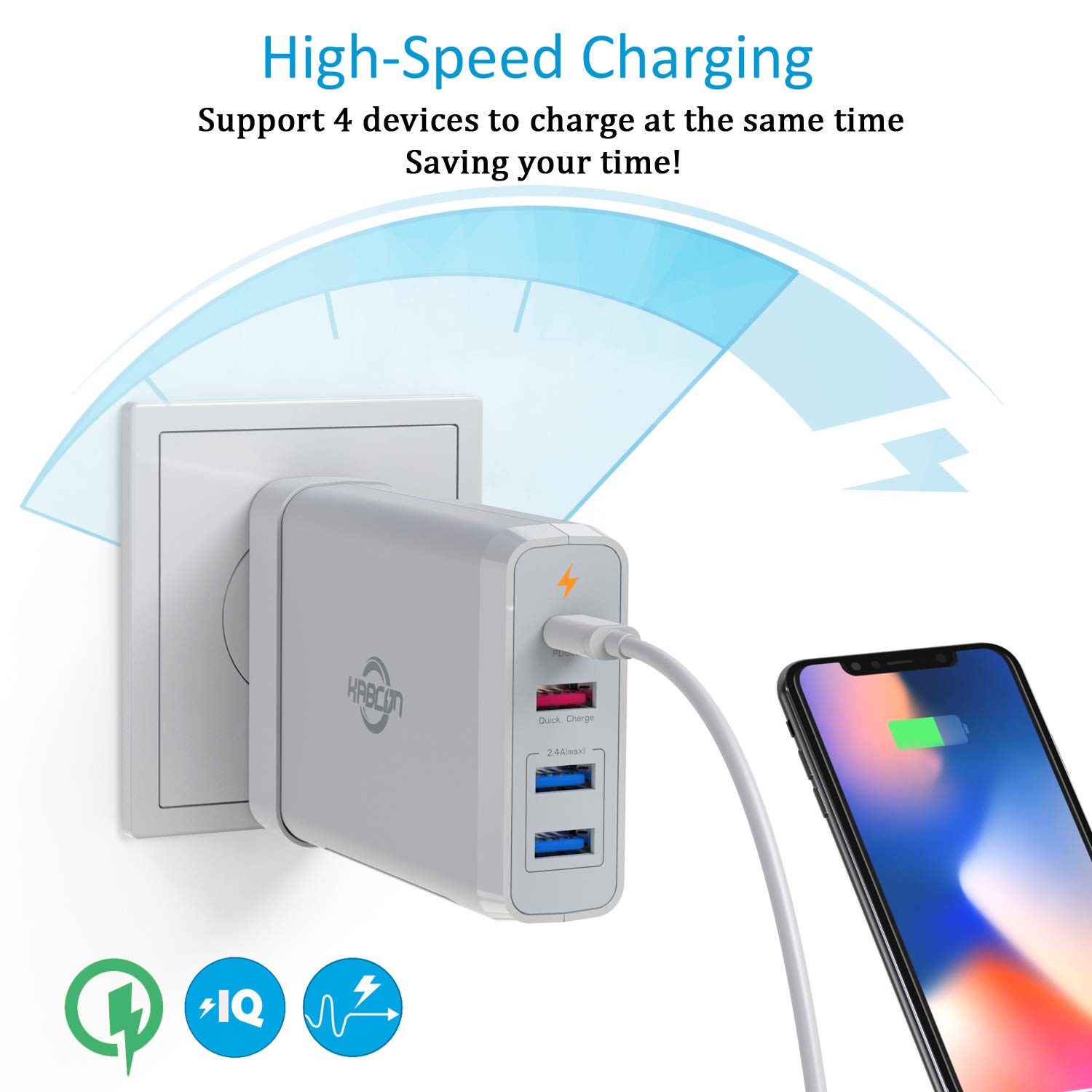 60W 4-Port USB C Fast Charger for MacBook Pro/Air, iPhone 15/15 Plus/15 Pro/15 Pro Max - Compact Wall Charger for Home, Office & Travel