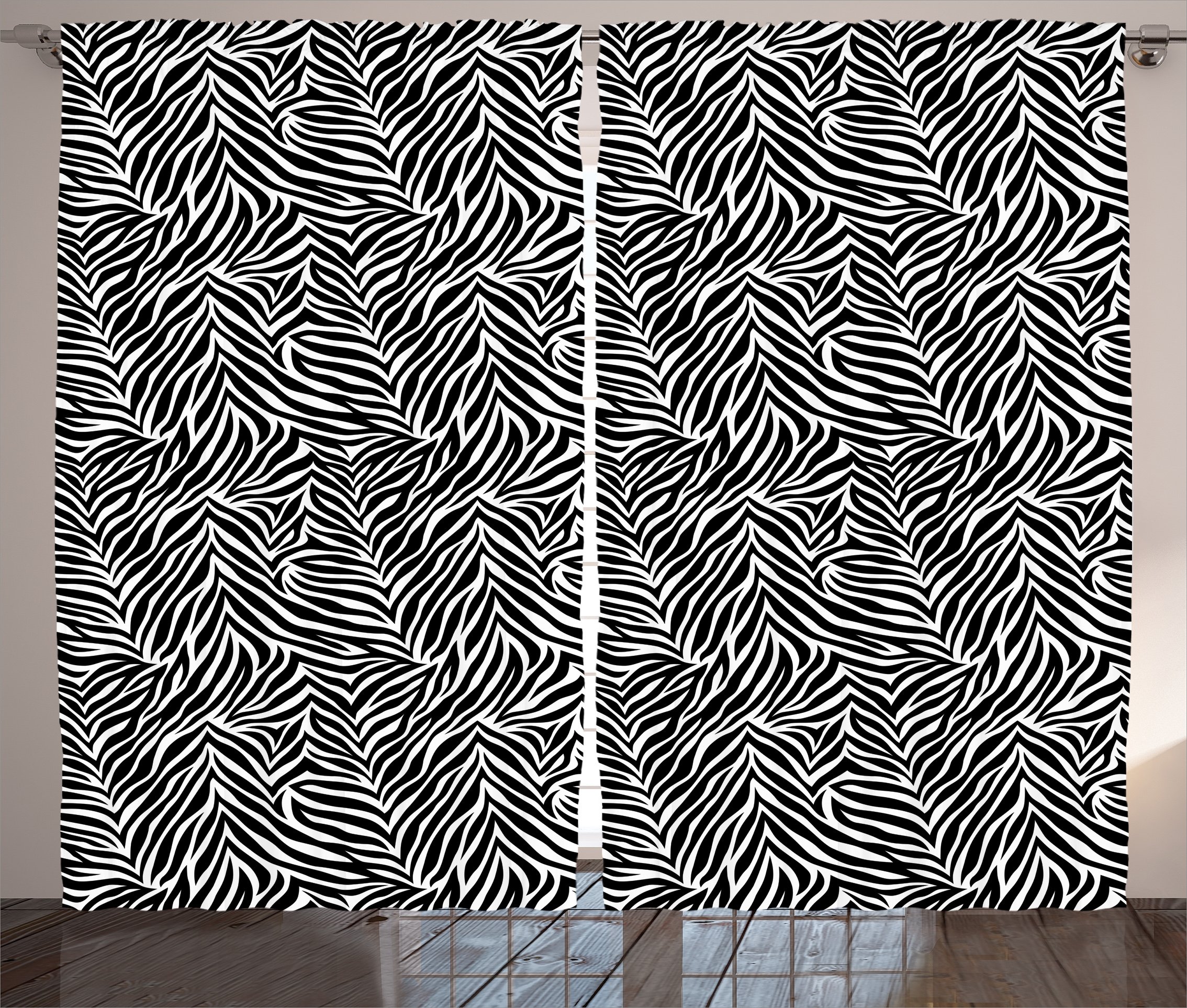 Ambesonne Black & White Zebra Print Curtains - 2 Panel Set, 108