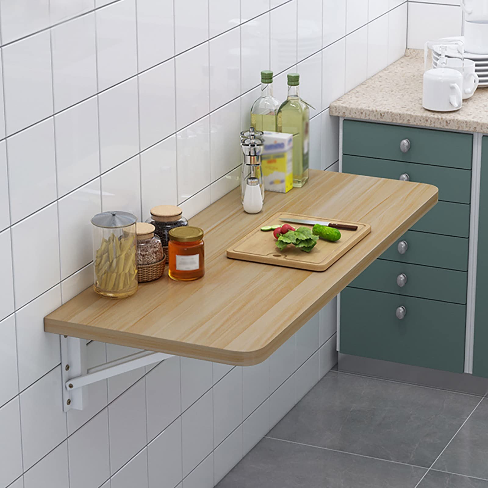 Wall-Mounted Folding Table Desk - Space Saving Drop Leaf Workbench for Study, Bedroom, Bathroom & Balcony - Easy Install Dining Table (70x40cm/27.5x15.7