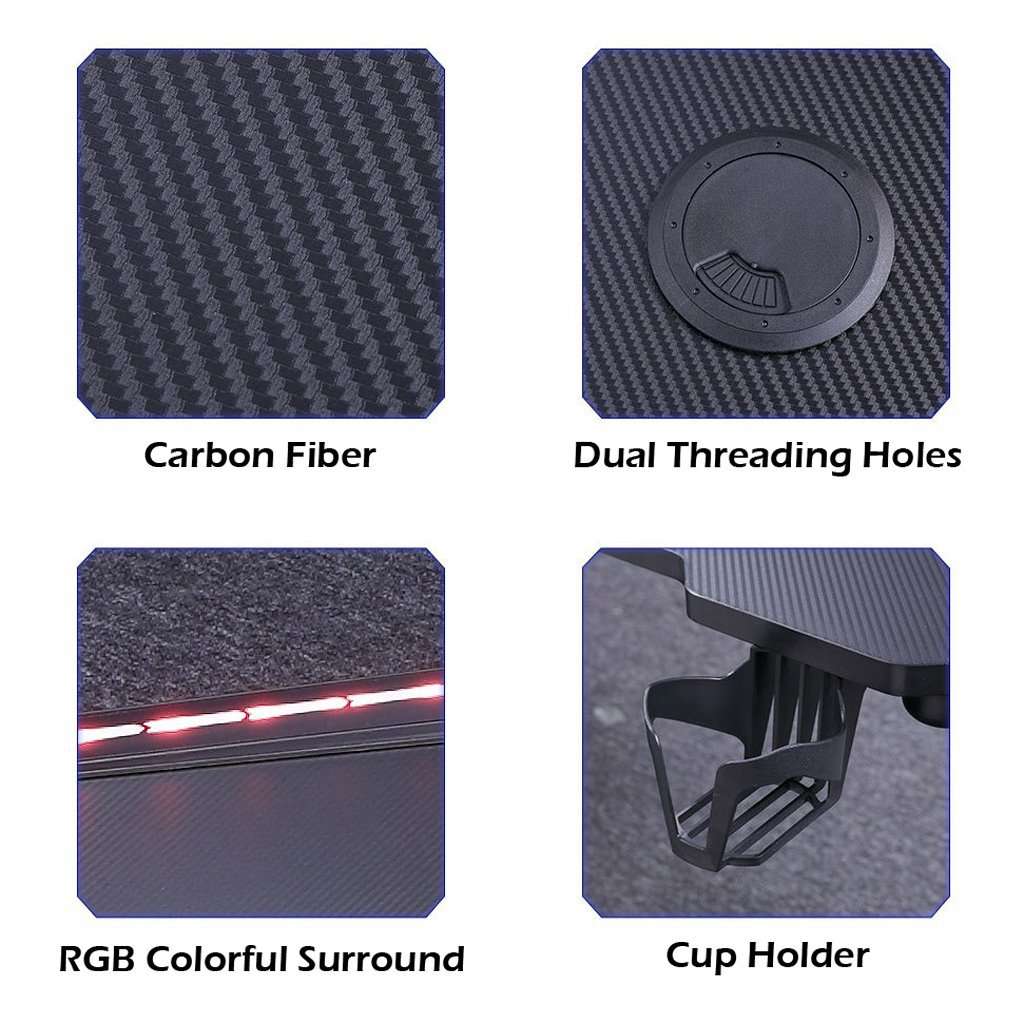 140cm RGB Gaming Desk with LED Lights - Carbon Fiber Z-Shaped Design for Home Office & PC Gaming - Perfect for Esports, Streaming & Workstations