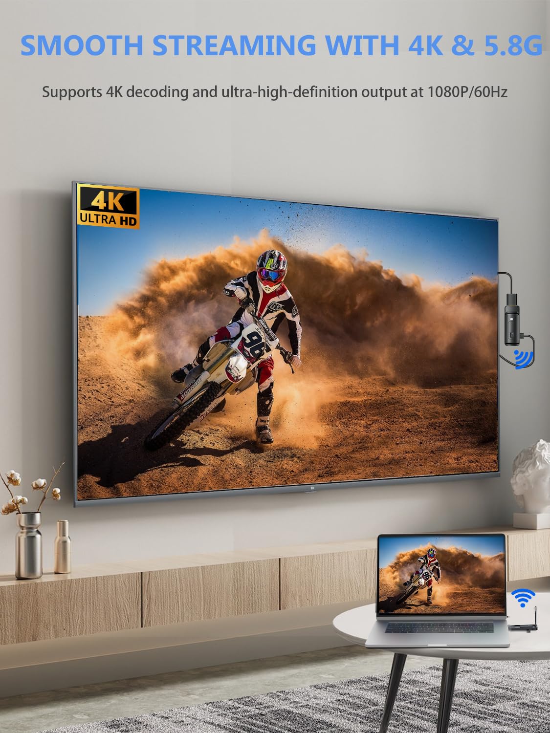 AIMIBO Wireless HDMI Transmitter and Receiver - 1080P@60Hz 5G Video & Audio Extender with Foldable Antenna | Channel Adjustable for Laptop, Camera, TV Box to Monitor, Projector, TV (165FT/50M Range) | Perfect for Home Theater, Gaming, and Office Presentations