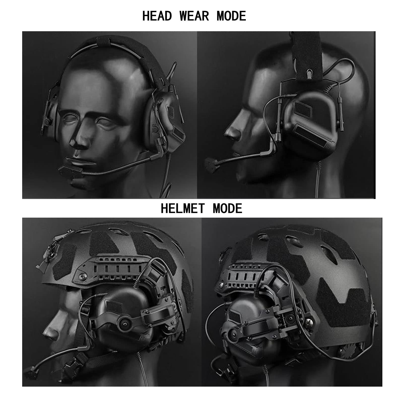 Tactical Headset with U94 PTT 2pin & ARC Rail Adapter - Compatible with Ops-Core Fast, ACH, MICH Helmets - Ideal for Airsoft, Hunting, Shooting & Military Training (Green)