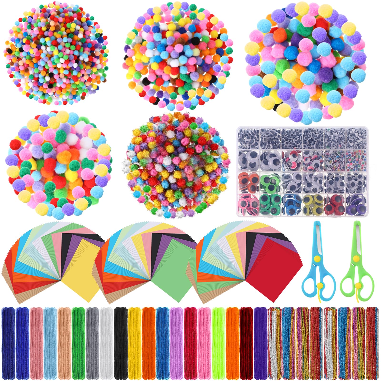 Liliful 5522 Pcs Kids Arts and Crafts Kit - DIY Craft Supplies Set with Pipe Cleaners, Pom Poms, Colorful Paper, Sticky Eyes & Safety Scissors | Perfect for Toddler Art Projects, Classroom Activities & Creative Gift Making