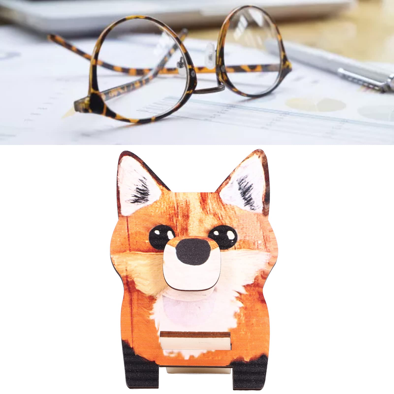 Wooden Fox Glasses Holder Stand for Nightstand & Desk Organizer