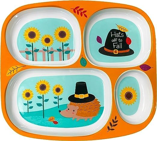 Melamine Kids Plates Set of 4 - Thanksgiving Fall Harvest Designs with 4 Cute Patterns, Durable Unbreakable Dishware for Children - Perfect for Thanksgiving Dinner, Fall Parties, and Everyday Family Meals