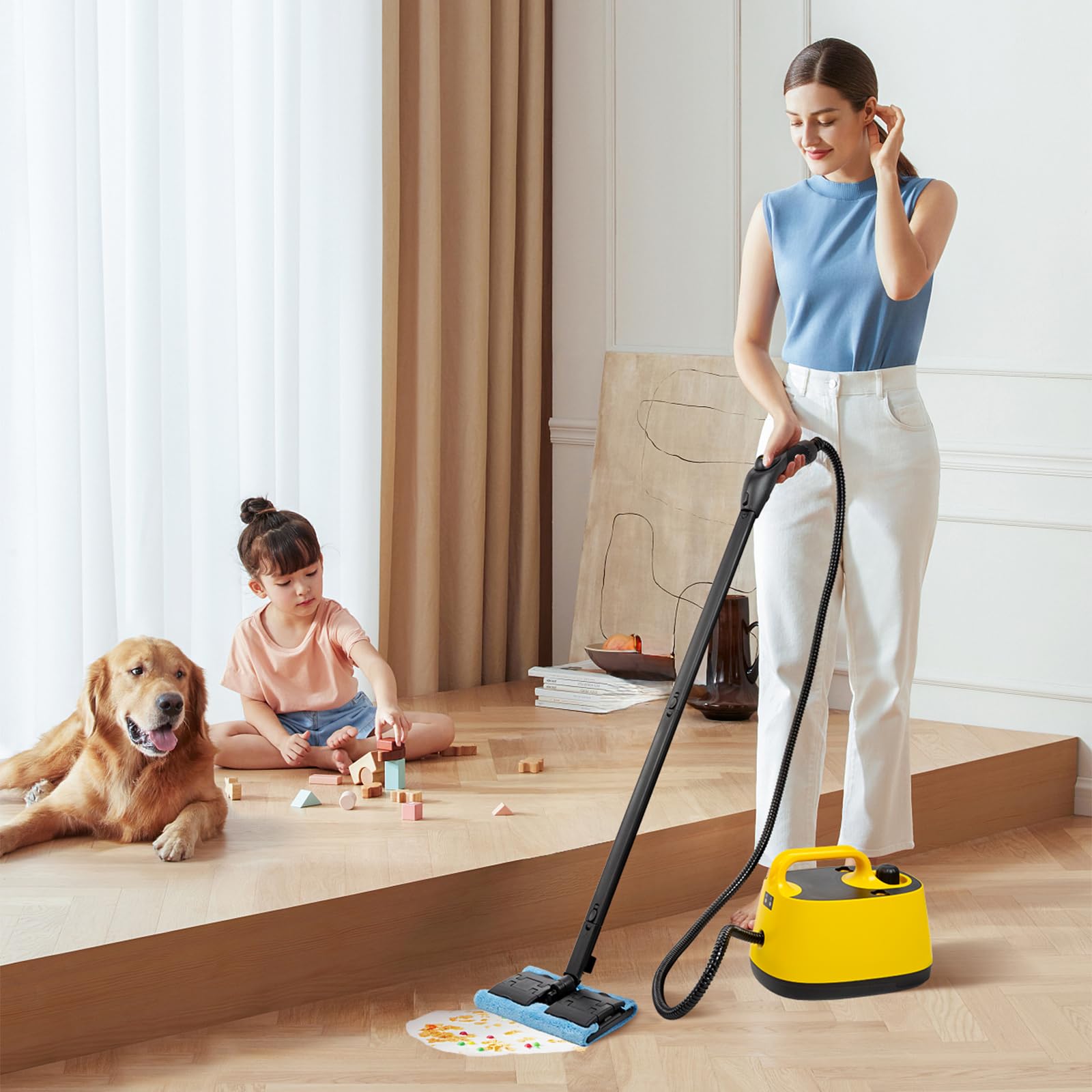 BEAMNOVA Electric Steam Cleaner 1500W High Pressure Multipurpose Steamer for Carpet, Upholstery, Floor & Car Detailing - 1.5L Water Tank with Roller - Perfect for Home Deep Cleaning & Sanitizing