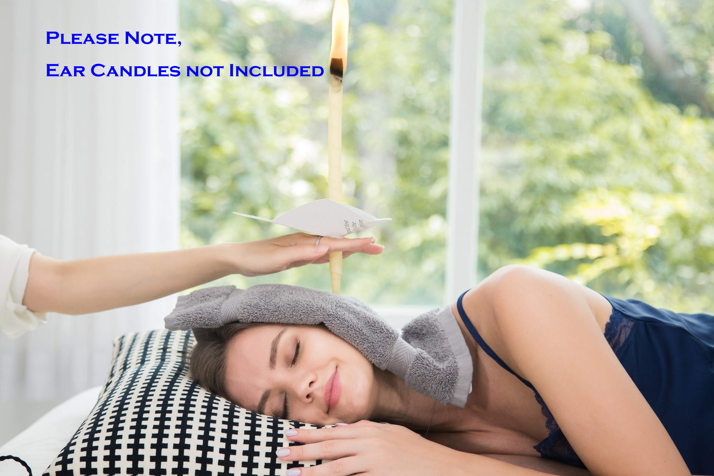 4 Pack Ear Candling Treatment Towels with 20 Protective Discs - Soft Gray Spa Accessories for Relaxation & Ear Wax Removal - Perfect for Home Spa, Wellness Centers & Holistic Therapy Sessions