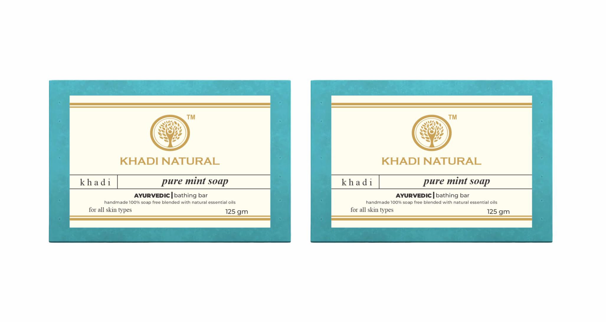 **KHADI NATURAL Pure Mint Soap, 125g – Handmade Herbal Bath Soap for Deep Cleansing & Detox | Paraben-Free, SLS-Free, No Mineral Oils | Gentle for All Skin Types | Pack of 2 – Refreshing for Morning & Night Skincare Routine**