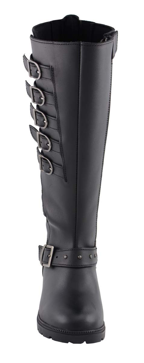 Milwaukee Leather MBL9395 Women's Black Leather 17-Inch Motorcycle Boots with Side Strap & Zipper - Size 7.5 | Durable Riding Boots for Harley Davidson & Cruiser Bikes | Perfect for Long Rides & Motorcycle Events