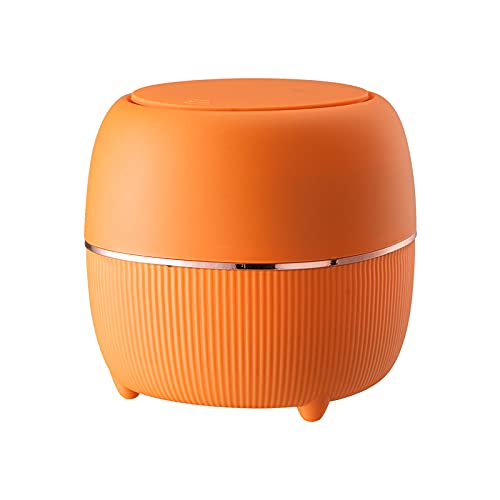 Mini Desktop Trash Can with Lid - Round Press-Type Small Waste Bin with Removable Inner Bucket for Bathroom, Vanity & Office - Perfect for Cotton Pads, Makeup Sponges, Tissues Disposal (Orange) | Compact Desk & Countertop Organizer for Home & Workspace
