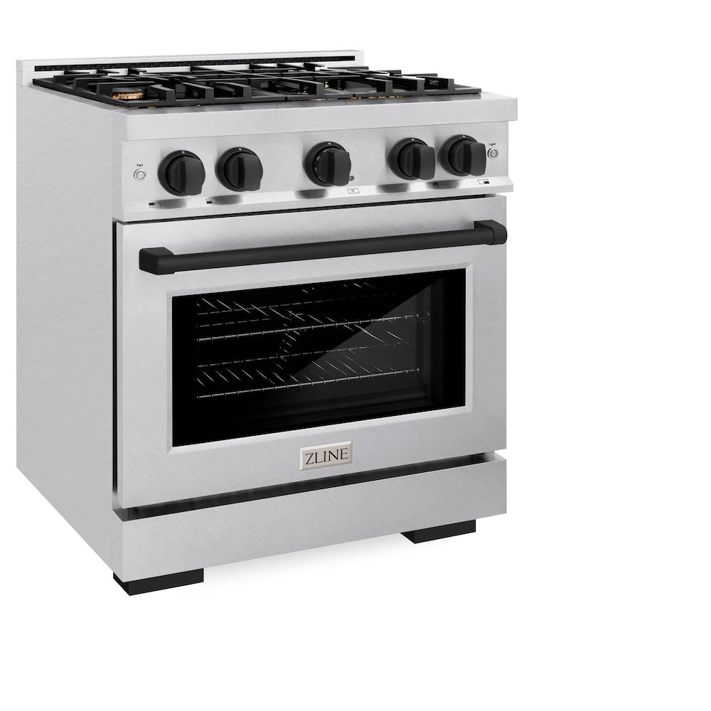 ZLINE Autograph Edition 30-inch 4.2 cu. ft. Dual Fuel Range with 4-Burner Gas Cooktop & Convection Oven - Satin Stainless Steel with Matte Black Accents (HDRSZ 30 MB) - Perfect for Gourmet Cooking & Modern Kitchens