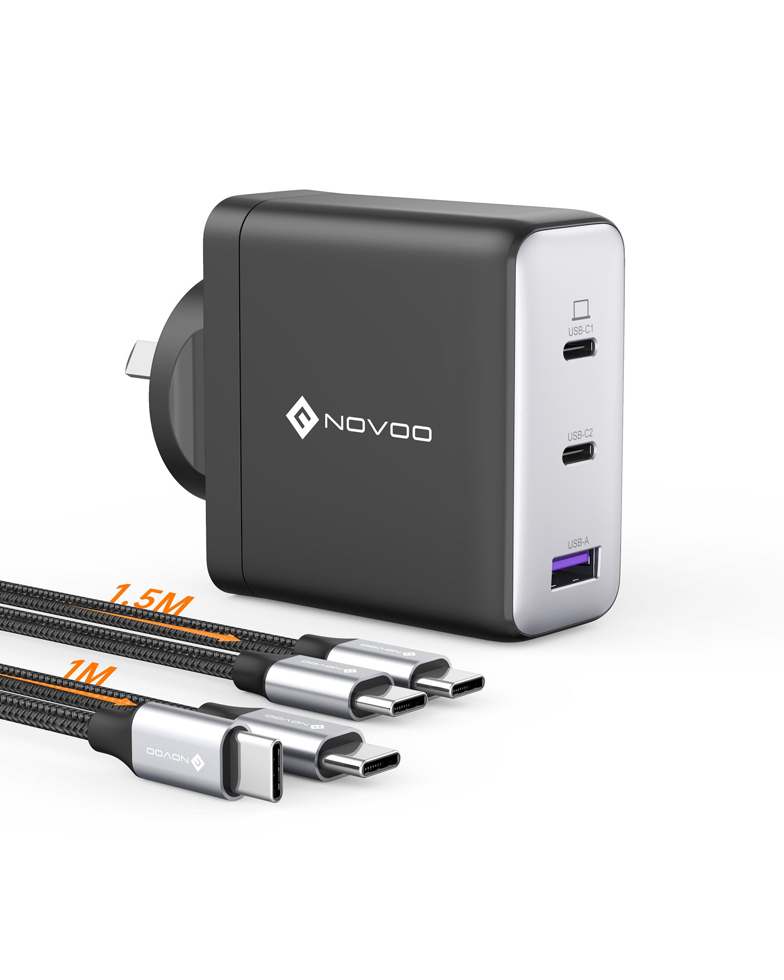 NOVOO RG120 120W GaN Fast Charger with 3 Ports - Compact & Powerful USB-C Charger for Laptop, Phone, Tablet - Perfect for Travel, Office & Home Use