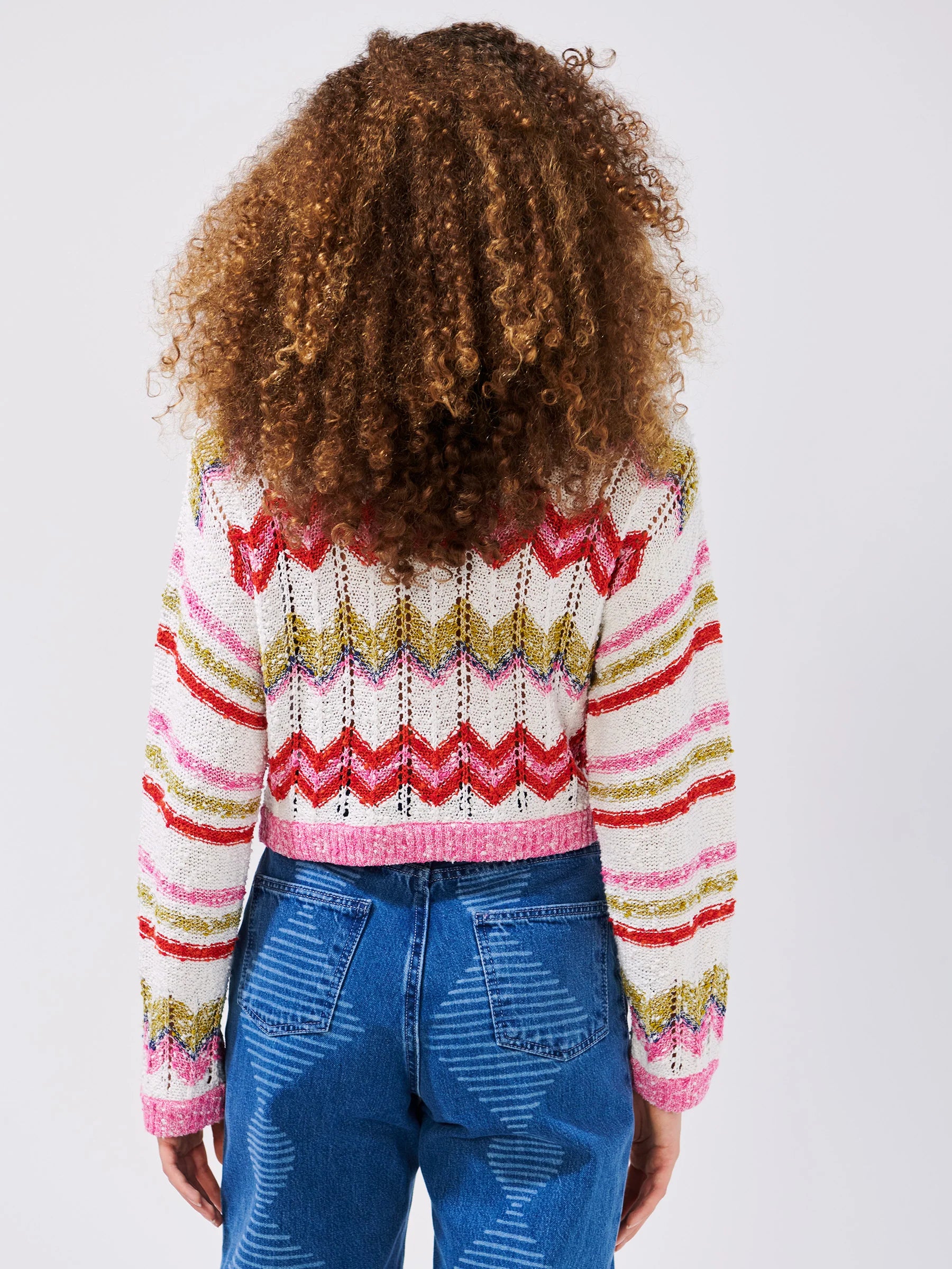 Boucle Cardigan Women's Cozy Knit Sweater Zig Zag White - Perfect for Casual Outfits, Office Wear & Fall Layering