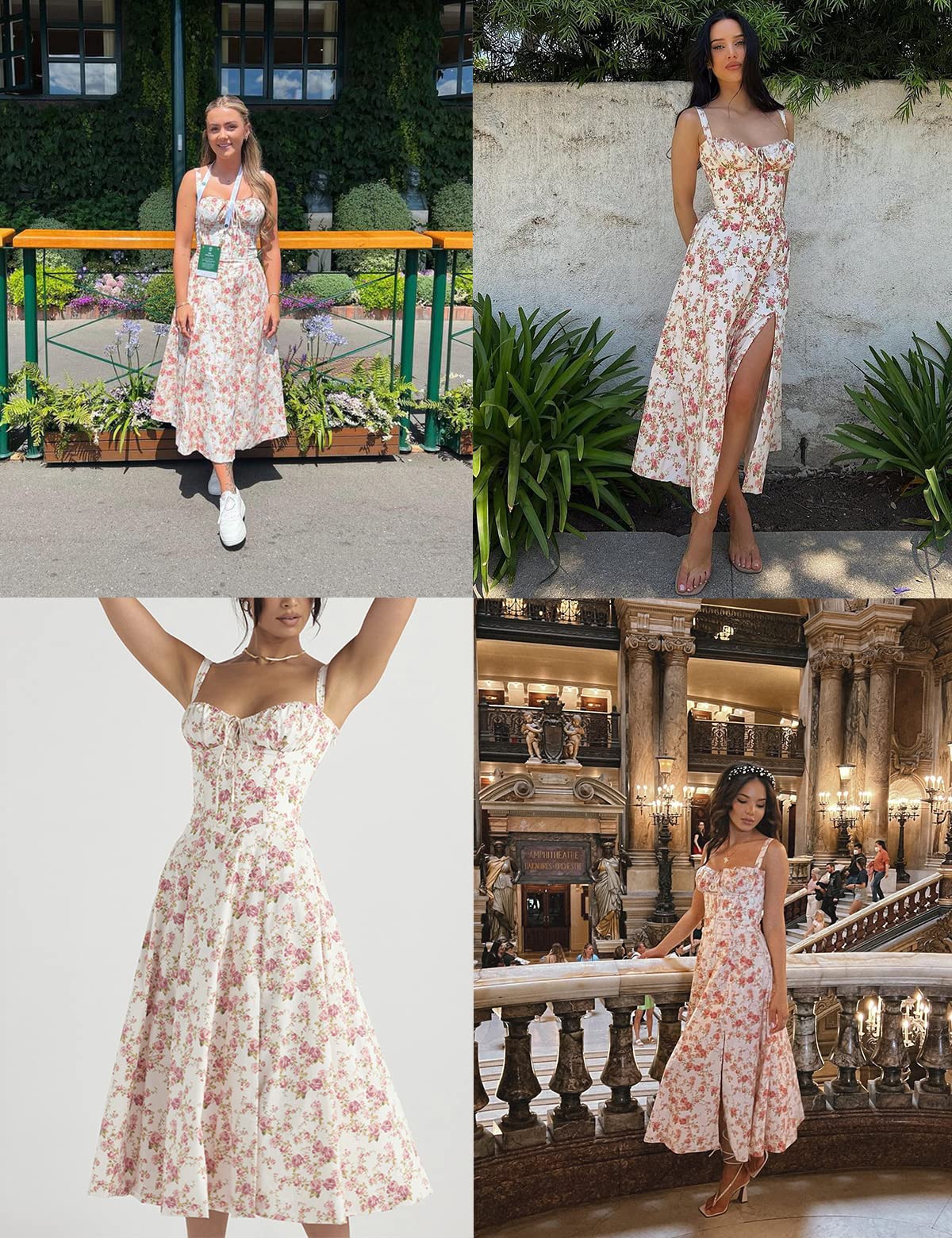 Houstil Women's Floral Print Midi Dress - Sleeveless Strappy Cami Bodycon Summer Dress for Wedding Guest, Party, Date Night & Casual Wear