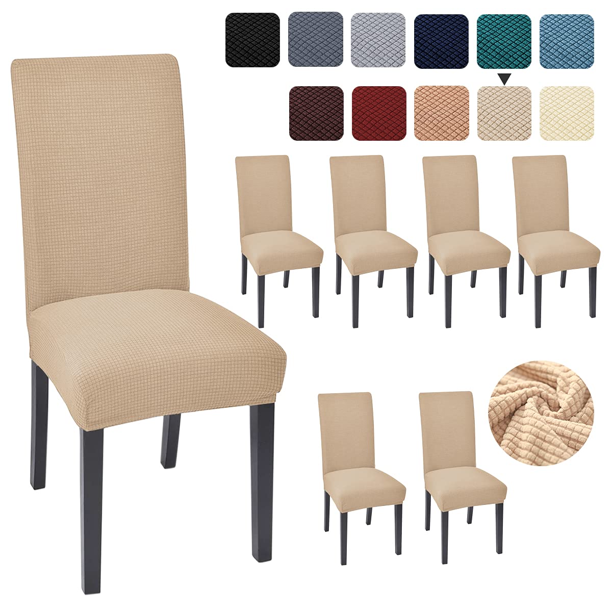 6 Pack Dining Chair Covers - Light Khaki Parsons Chair Slipcovers for Kitchen & Dining Room | Washable Stretchable Seat Protectors for Home, Restaurant, and Party Decor