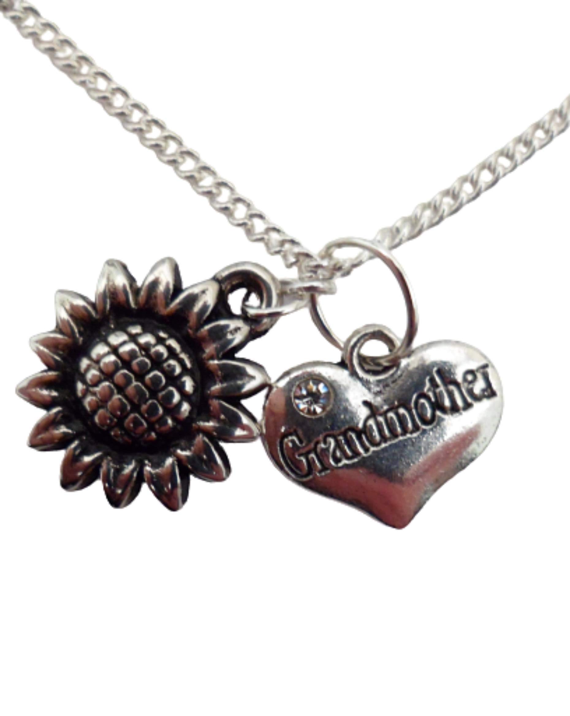 Sterling Silver Plated Heart Necklace with Sunflower Charm - Perfect Gift for Grandma, Mother's Day, Birthday & Anniversary - Elegant Jewelry for Women