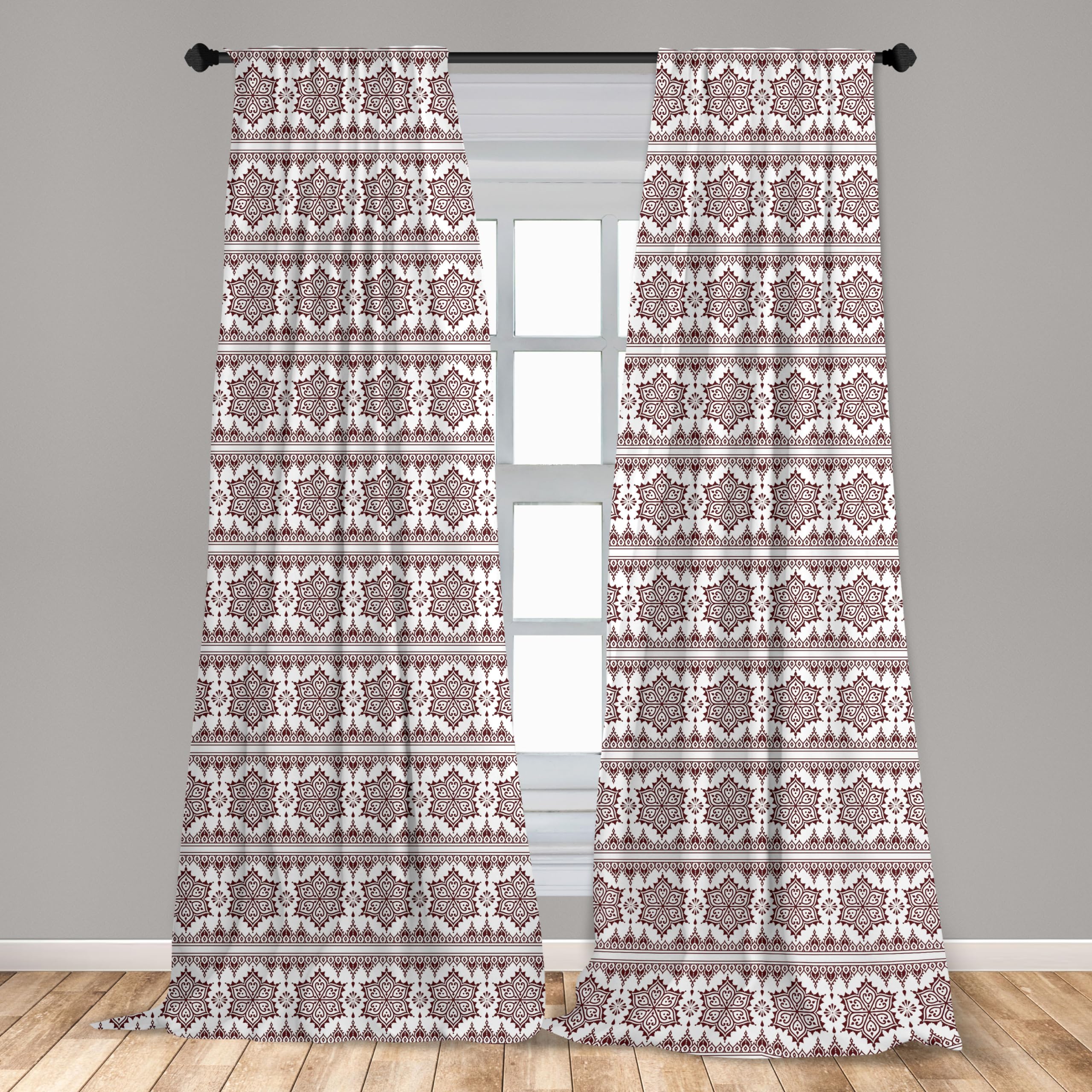 Ambesonne Brown Mandala Curtains - Oriental Ornament Frieze-Like Pattern Window Treatments, 2 Panel Set (28