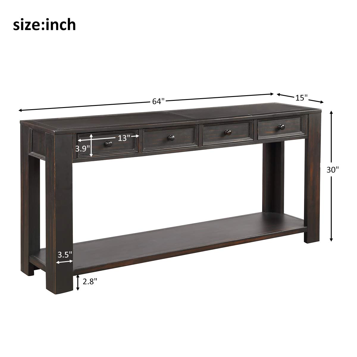 Solid Wood Console Table with Storage Drawers & Bottom Shelf - Entryway Hallway Sofa Table, Living Room Side Table - Easy Assembly (Black) | Perfect for Small Spaces, Apartment Decor & Home Organization