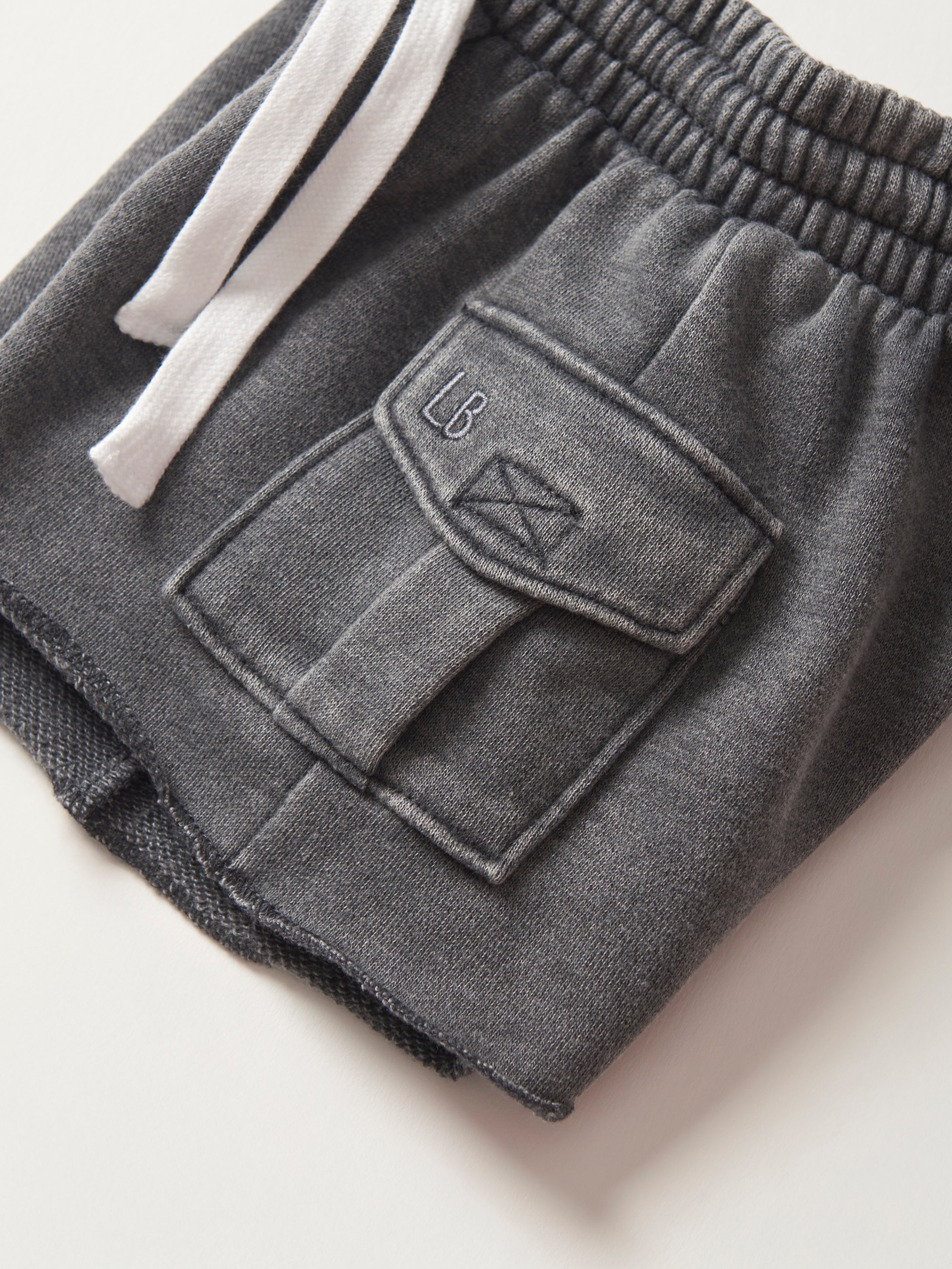 Raw Edge Cargo Shorts for Men - Charcoal Wash Distressed Denim | Casual Streetwear, Outdoor Adventure & Summer Style