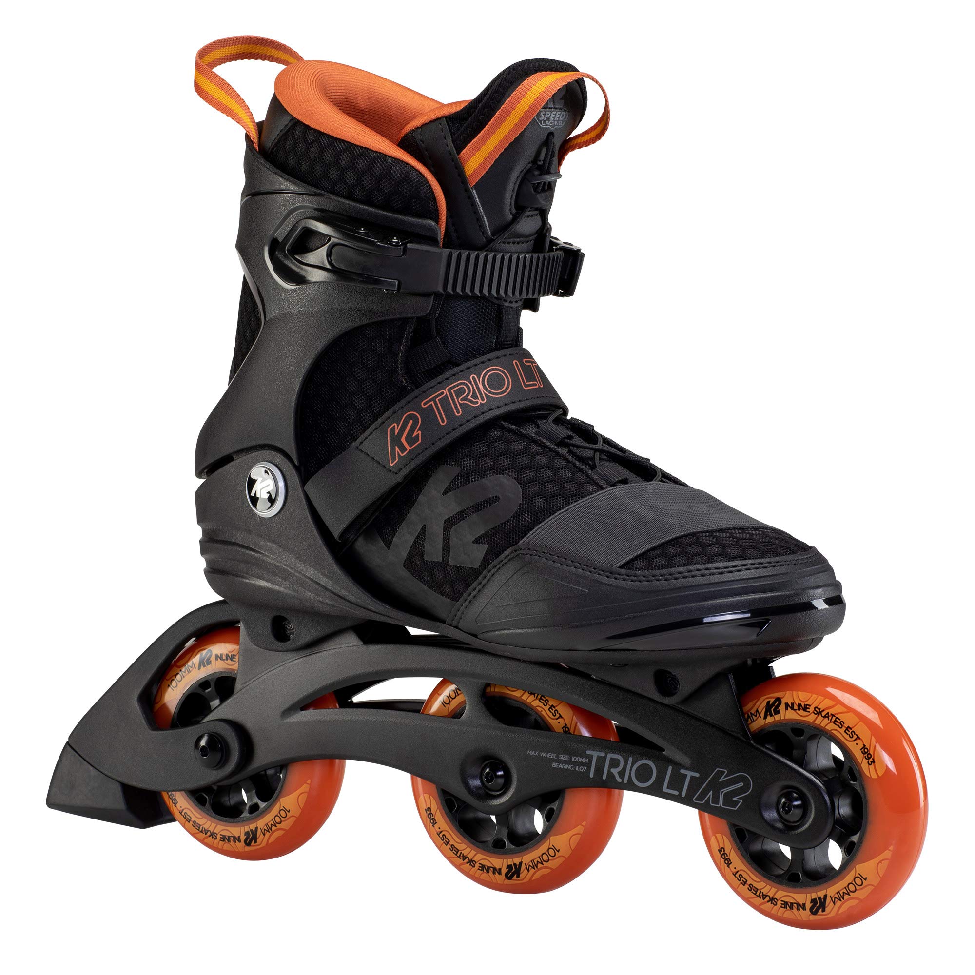 K2 Trio LT 100 Black Orange Men's Urban Inline Skates - High Performance Rollerblades for Fitness, Commuting & City Skating