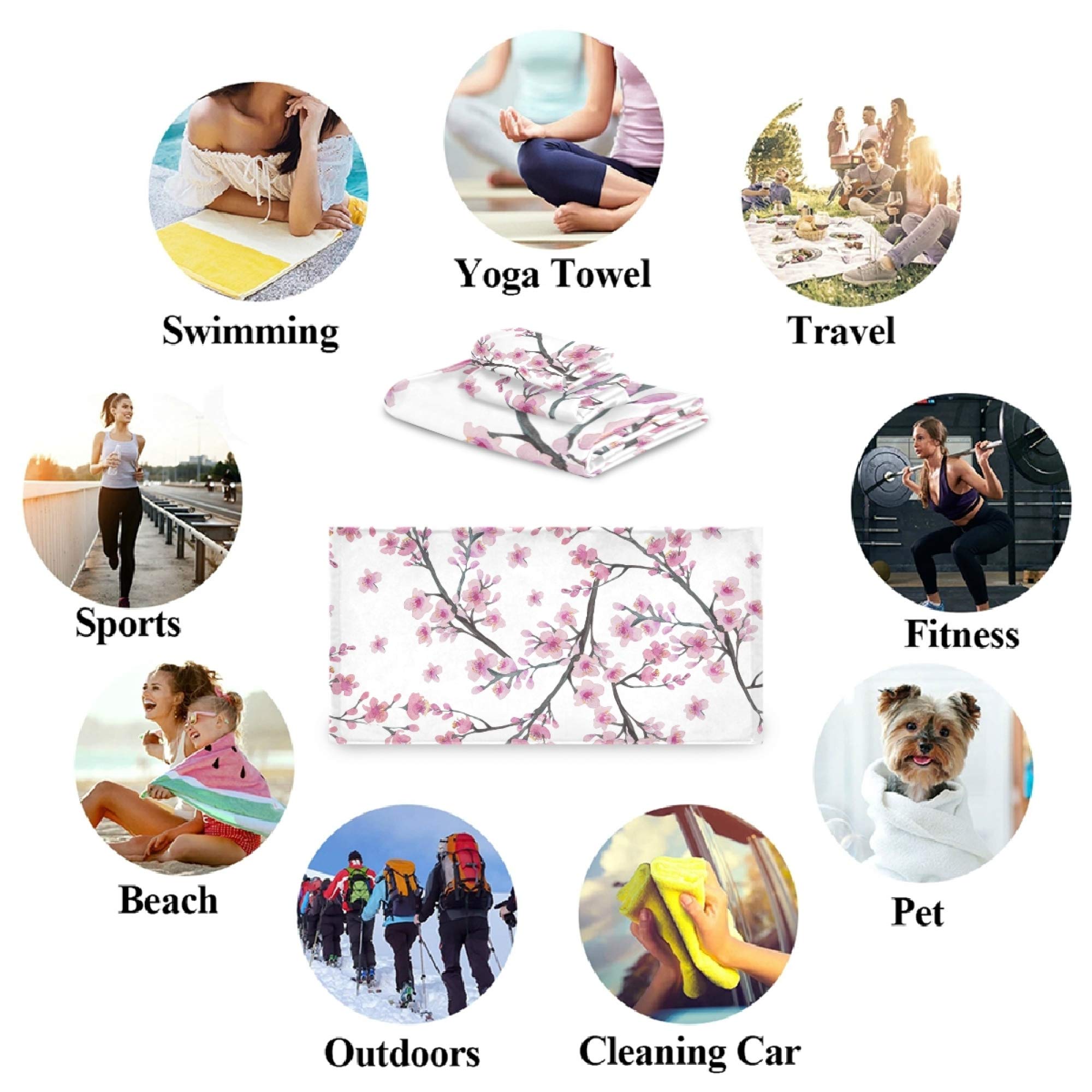 Premium 3-Piece Pink Cherry Blossom Bath Towel Set - 1 Bath Towel, 1 Hand Towel & 1 Washcloth | Ultra Soft, Quick Drying & Highly Absorbent Floral Print Towels for Bathroom, Spa & Guest Use | Watercolor Design Luxury Towel Collection