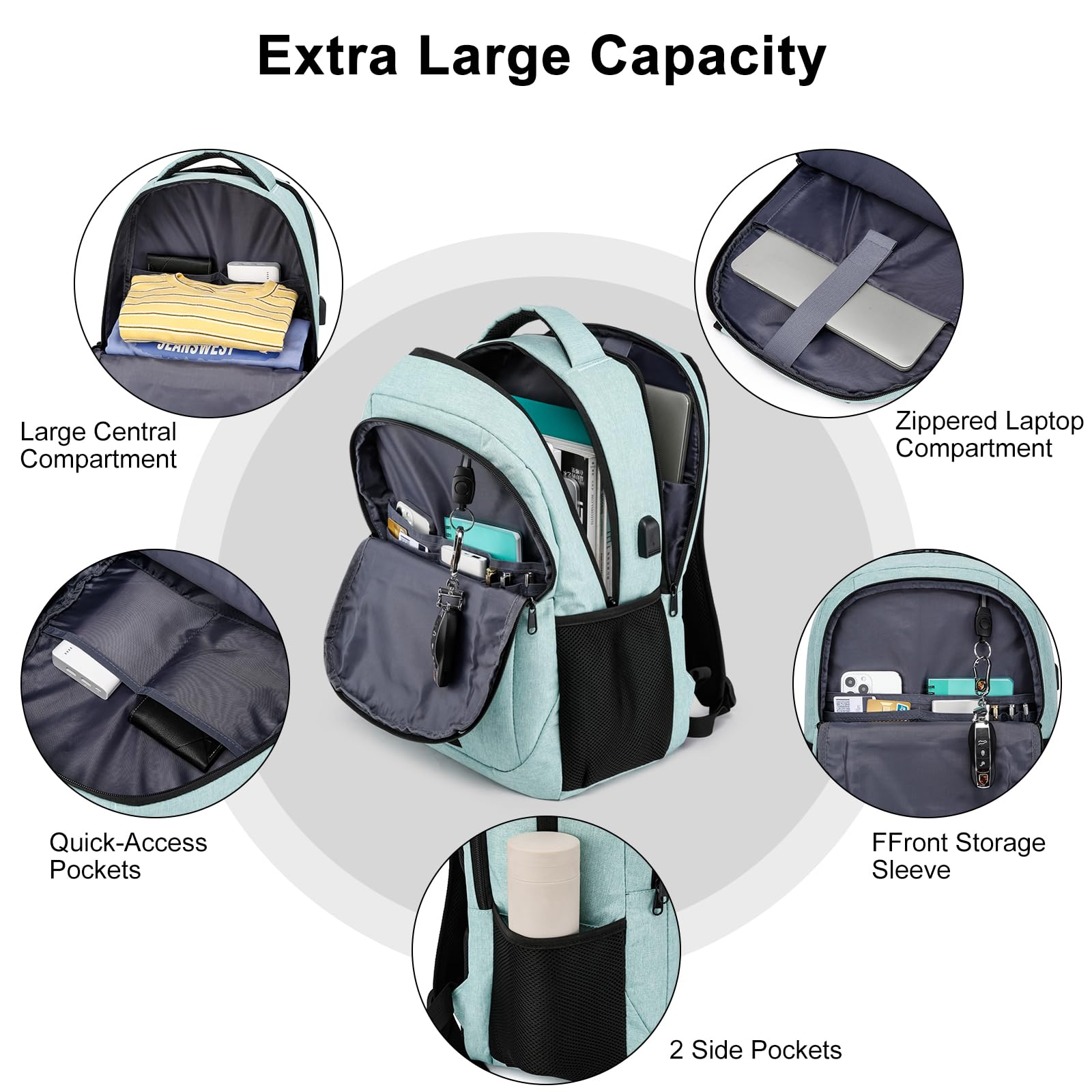 Stylish Teal Backpack for School & College - 15.6 Inch Laptop Bookbag with Multiple Compartments for Teens, Boys & Girls - Durable Large Computer Backpack for Men & Women - Perfect for Daily Commute, Travel & Study