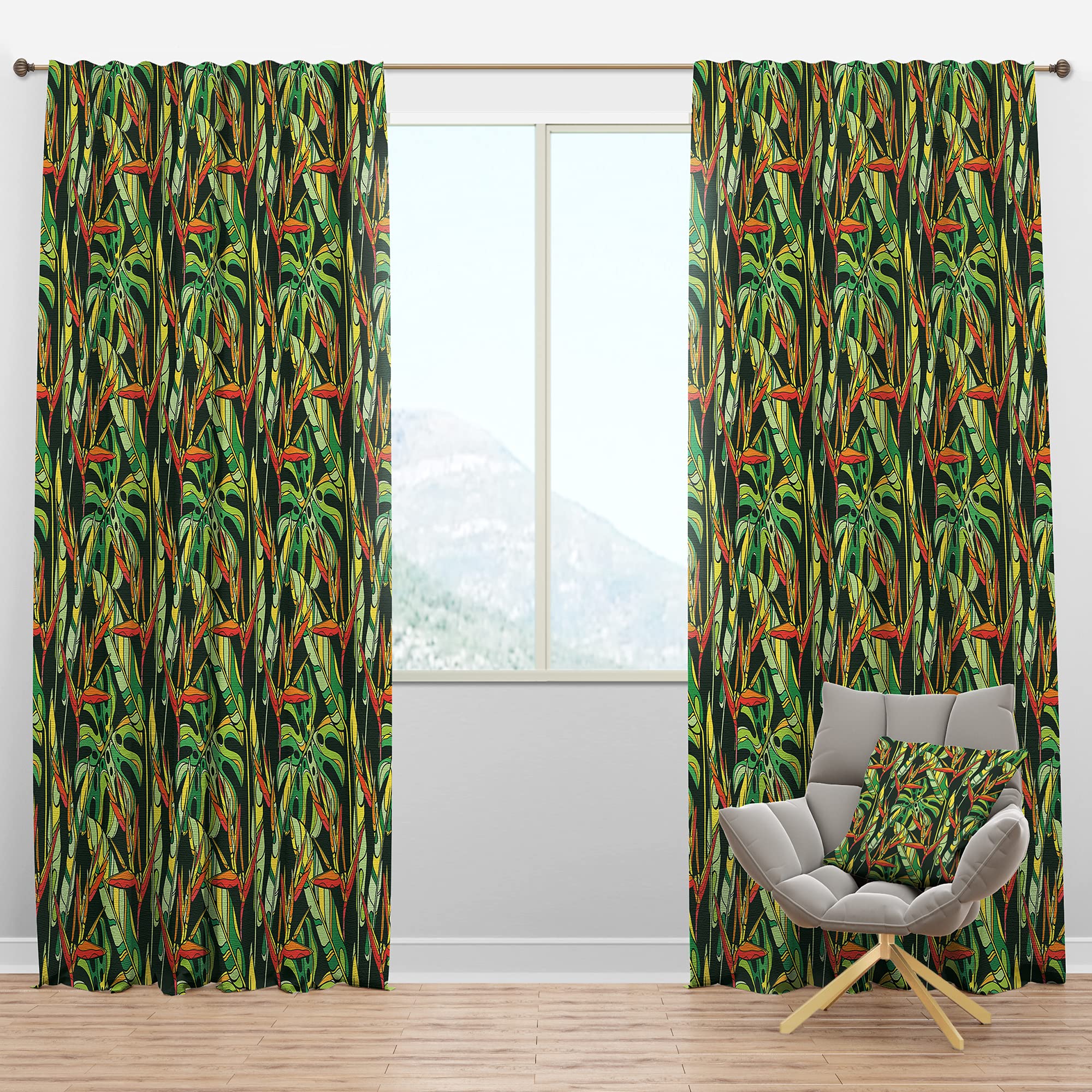 Blackout Curtains with Tropical Heliconia Flower Pattern - Thermal Insulated Room Darkening Drapes for Bedroom & Living Room (52x108 Inches, Single Panel) - Perfect for Home Decor, Privacy & Light Control