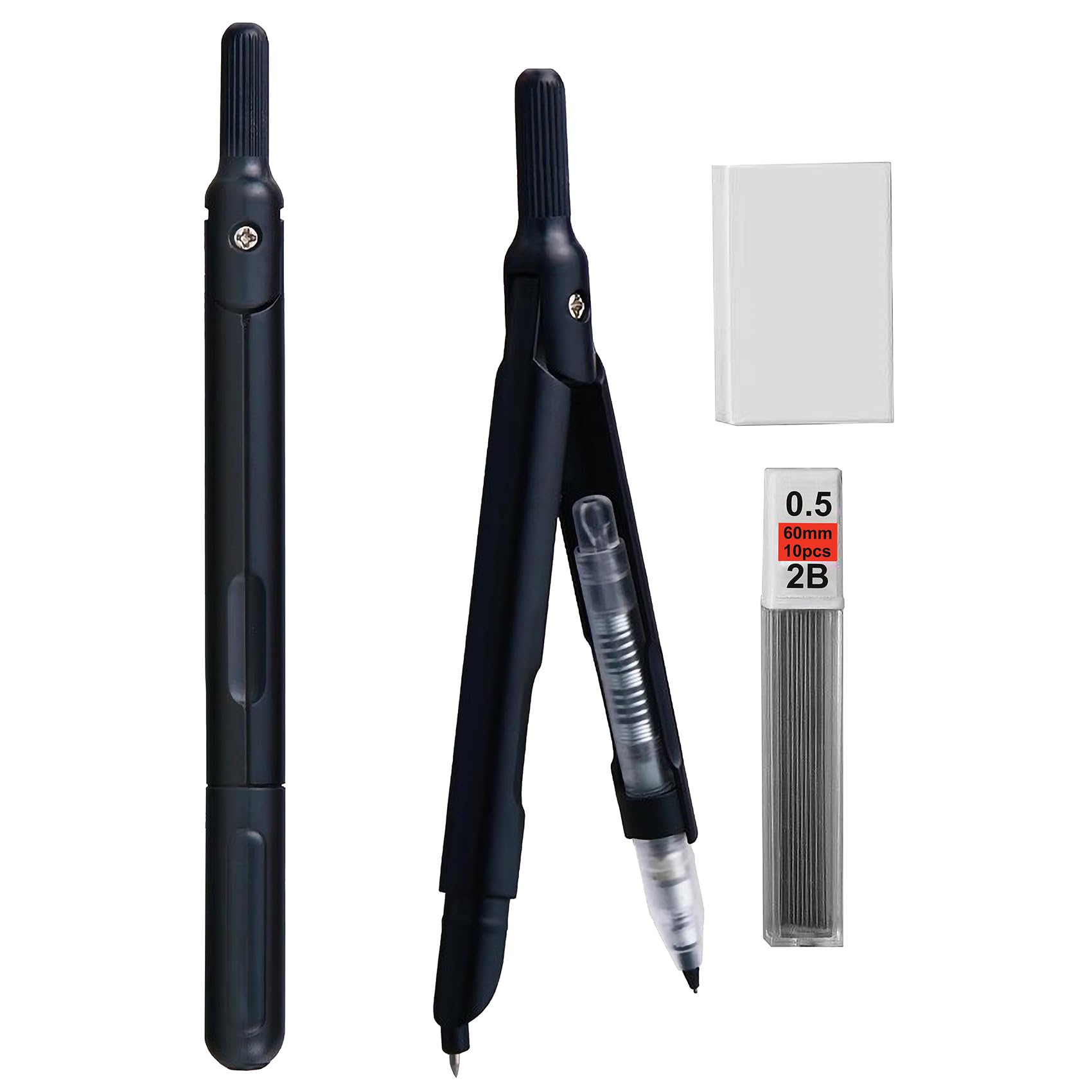 Premium Metal Compass for Geometry, Drawing & Woodworking - Professional Drafting Tool with Eraser & Lead Refills - Perfect for Students, Architects & DIY Projects - Ideal for Classroom, Office & Workshop Use