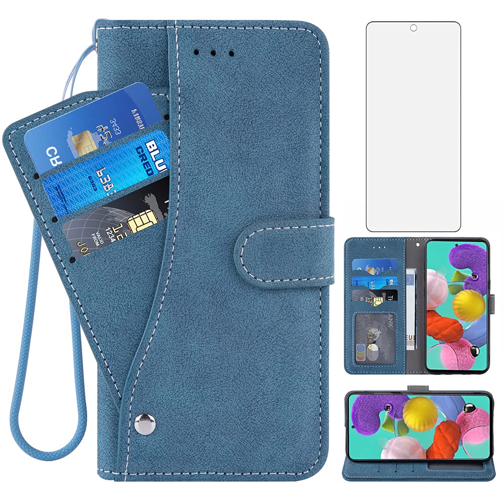 **Asuwish Samsung Galaxy A51 4G Wallet Case with Tempered Glass Screen Protector - Flip Cover Card Holder & Stand - Compatible with Galaxy A51, A515F, M40S, S51 (Blue) - Perfect for Work, Travel & Daily Use**