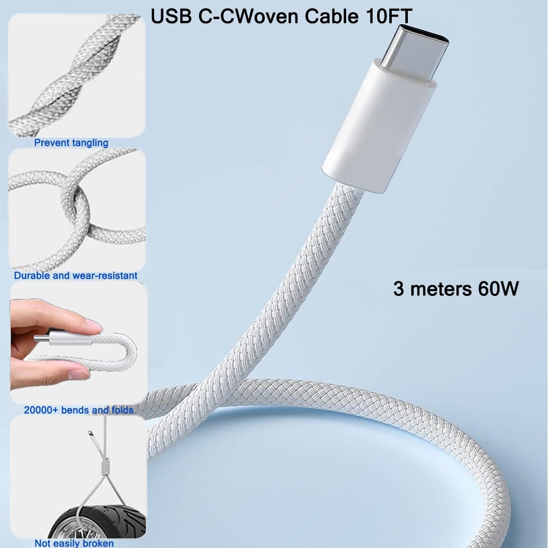 Fast Charging iPhone 16/15 Charger - 2-Pack 30W PD USB C Wall Charger Block with 10FT Braided USB C to C Cable for iPhone 16/16 Plus/16 Pro/16 Pro Max/15/15 Pro/15 Pro Max/iPad - Perfect for Home, Office & Travel Charging