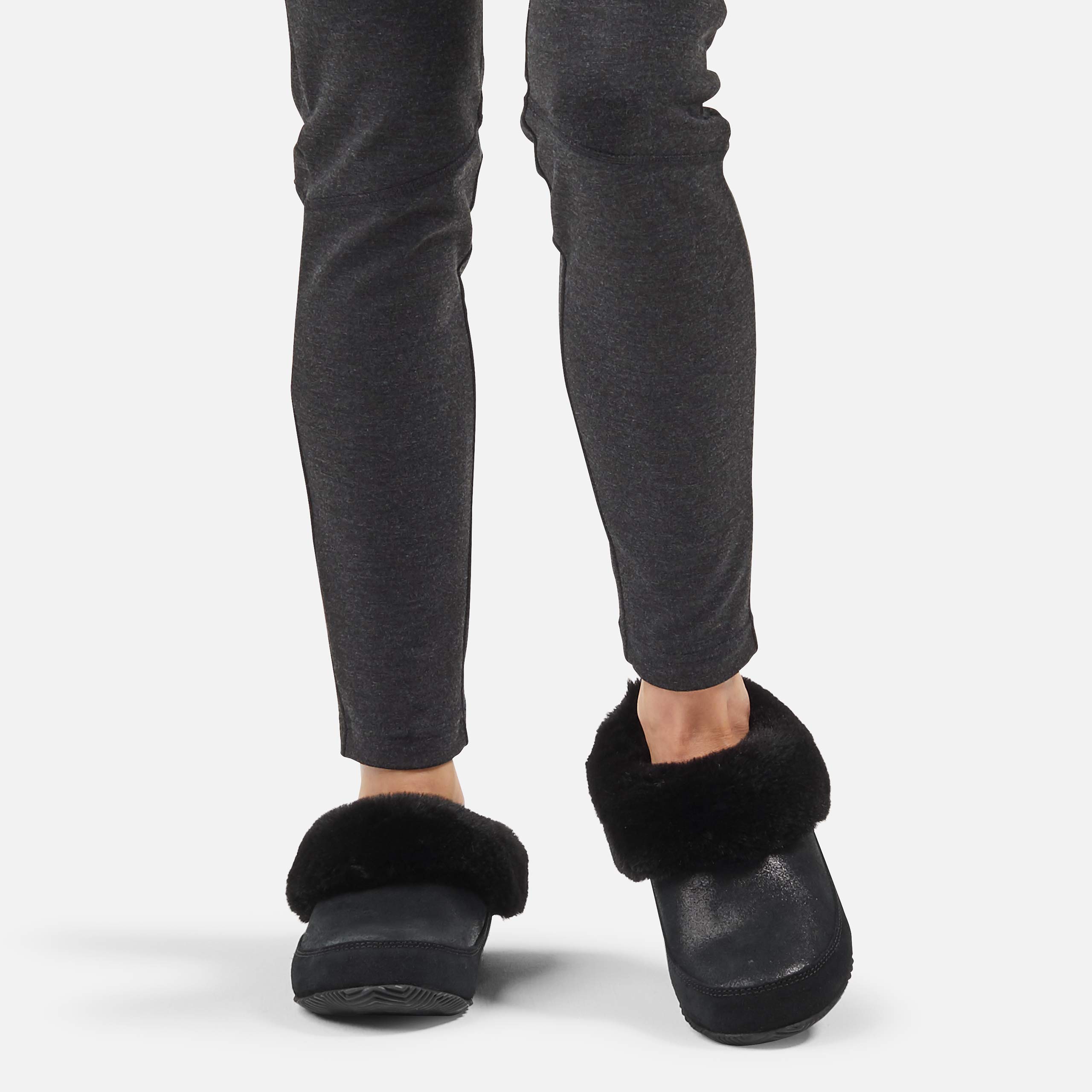 Sorel Go Coffee Run Slippers for Women - Faux Fur Collar & Suede Upper - Non-Slip Rubber Sole - Black Size 11 B (Medium) - Cozy House Shoes for Winter, Indoor/Outdoor Wear, Perfect for Coffee Runs & Lounging at Home