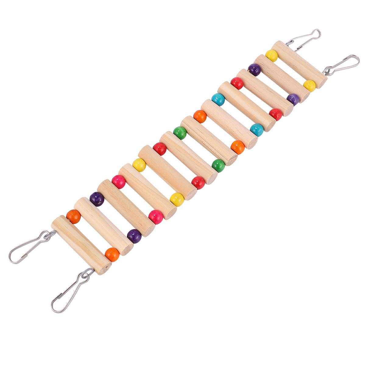 POPETPOP Wooden Pet Ladder - Fun Climbing Toy for Birds (Parrots, Macaws) & Hamsters - Cage Accessories with Swing - Natural Beige Color - Perfect for Playtime & Exercise in Bird Cages or Small Pet Habitats