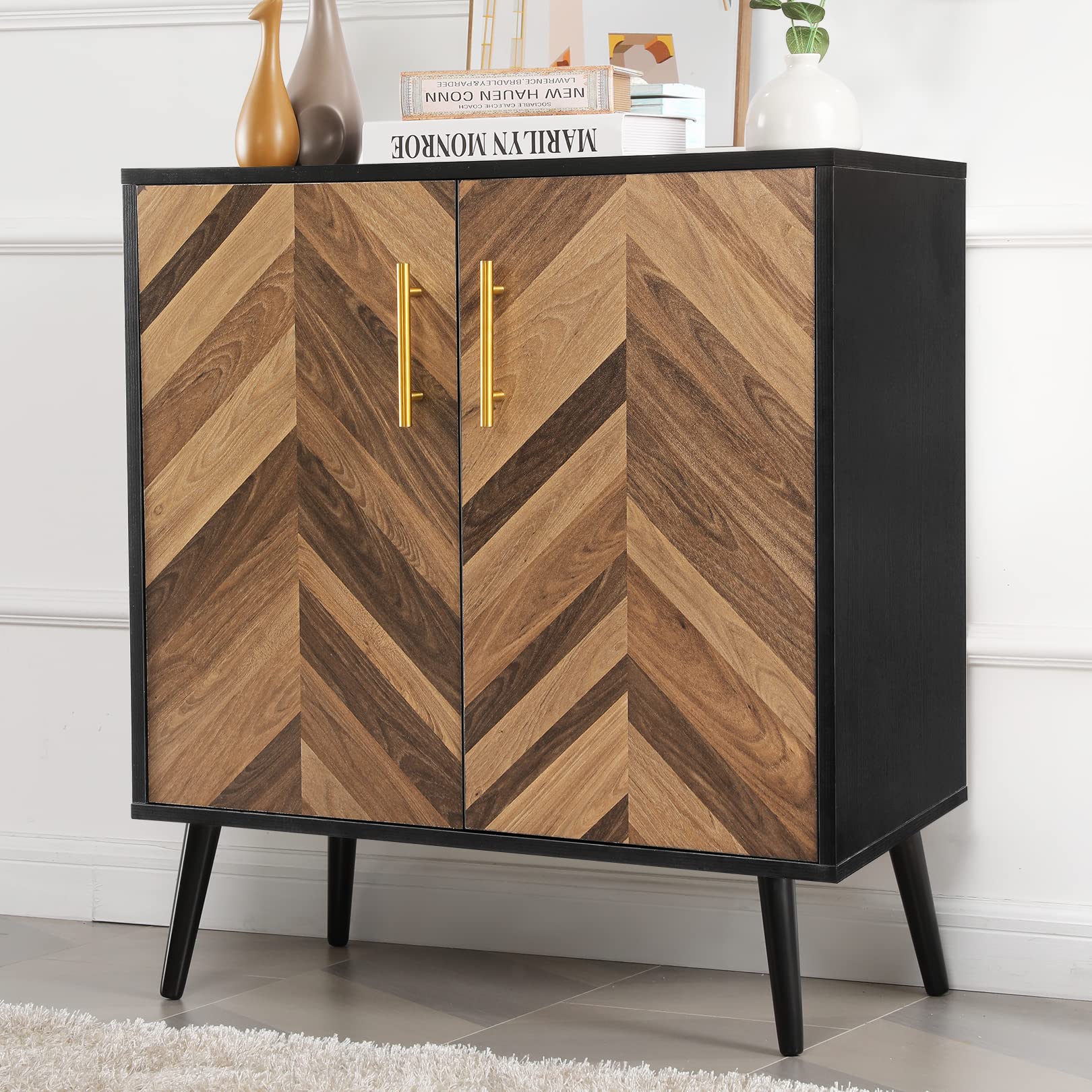Likein Black Storage Cabinet with 2 Doors - Modern Sideboard Buffet Cabinet with Adjustable Shelves for Living Room, Bedroom, Office | Perfect for Entryway Organization & Home Decor Storage