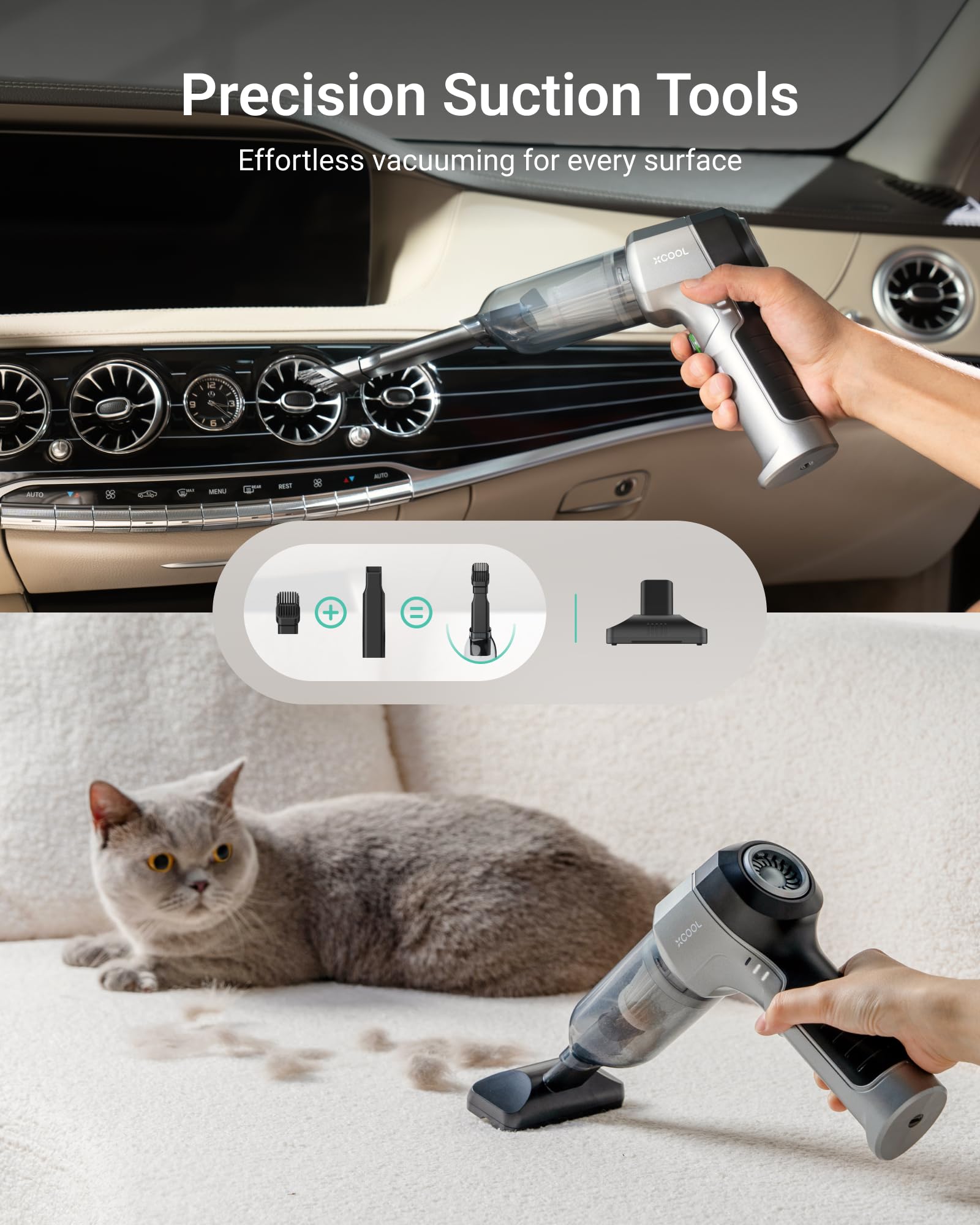 Cordless Handheld Vacuum Cleaner & Air Duster - 16000Pa Strong Suction, 3-Speed Adjustable, 8 Attachments, Ultra-Light 1lb Portable - Perfect for Car Cleaning, Home Quick Cleanups & Computer Dusting