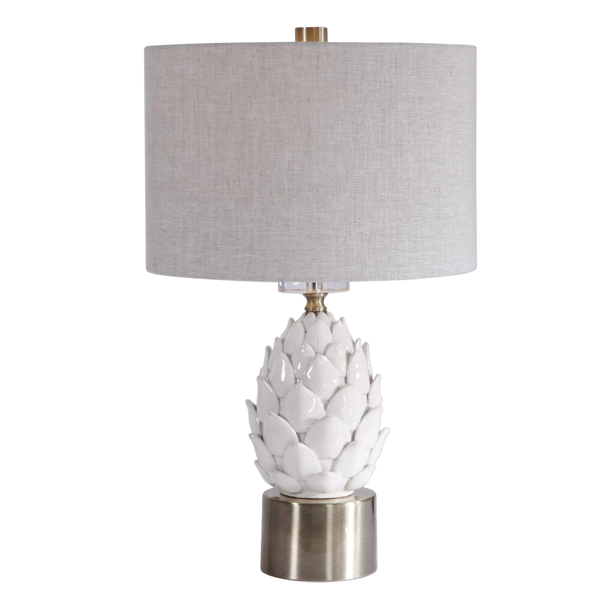 Vhomes White Artichoke Table Lamp - Modern Glass Globe Light for Living Room, Bedroom & Office Decor - Stylish Home Lighting Accent for Nightstand, Side Table or Bookshelf