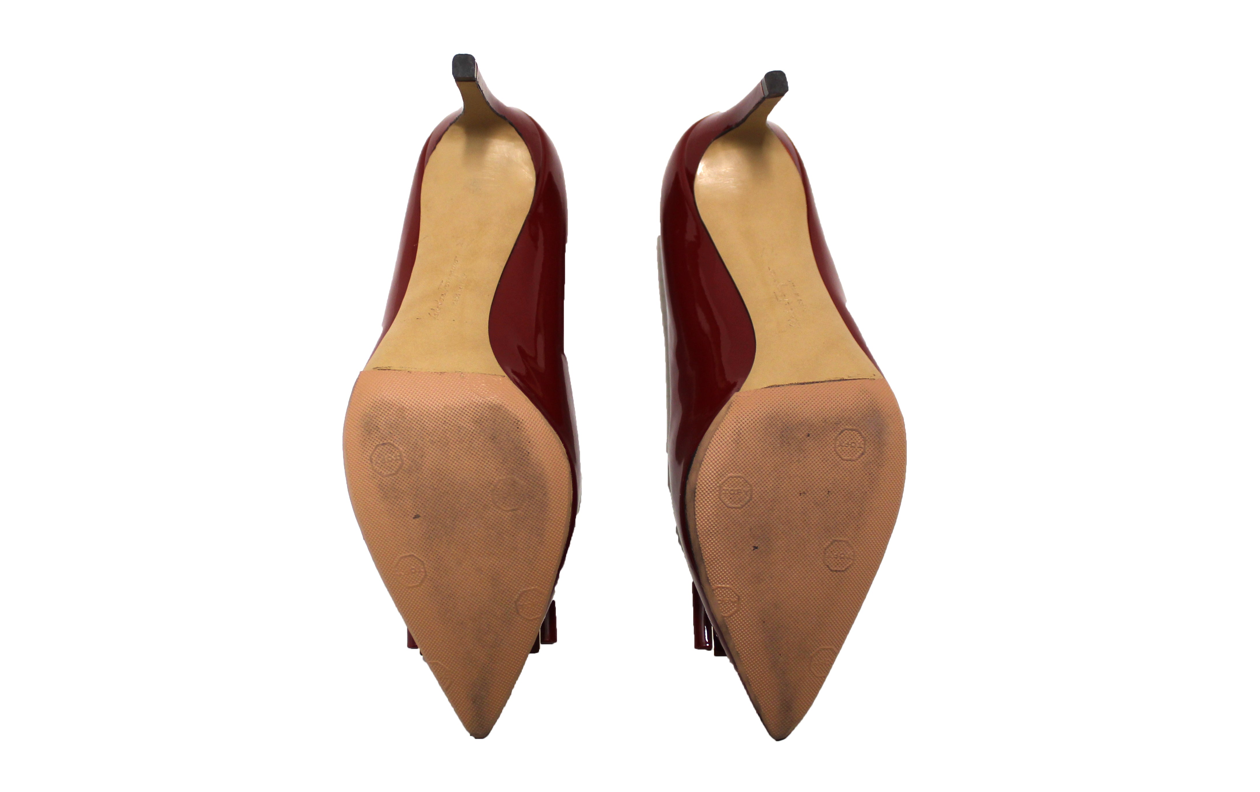 Authentic Salvatore Ferragamo Red Patent Leather Zeri Pointed Toe Pumps Women's Size 7.5 - Elegant High Heels for Work, Party & Special Occasions
