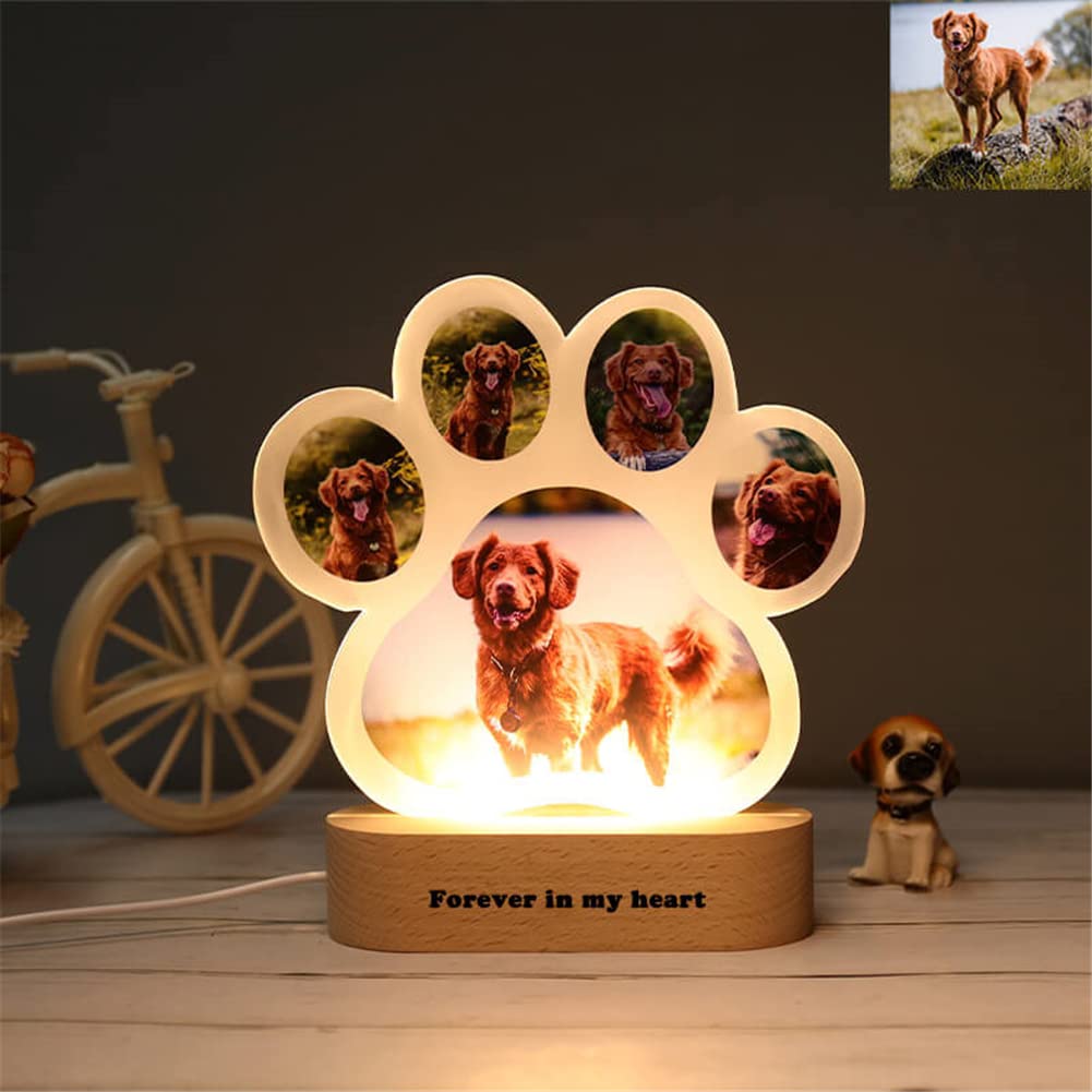 **Custom Dog Paw Night Light with Personalized Photo - Acrylic Pet Memorial Lamp for Dog Lovers - Perfect for Bedroom, Nursery & Pet Memorial Decor**
