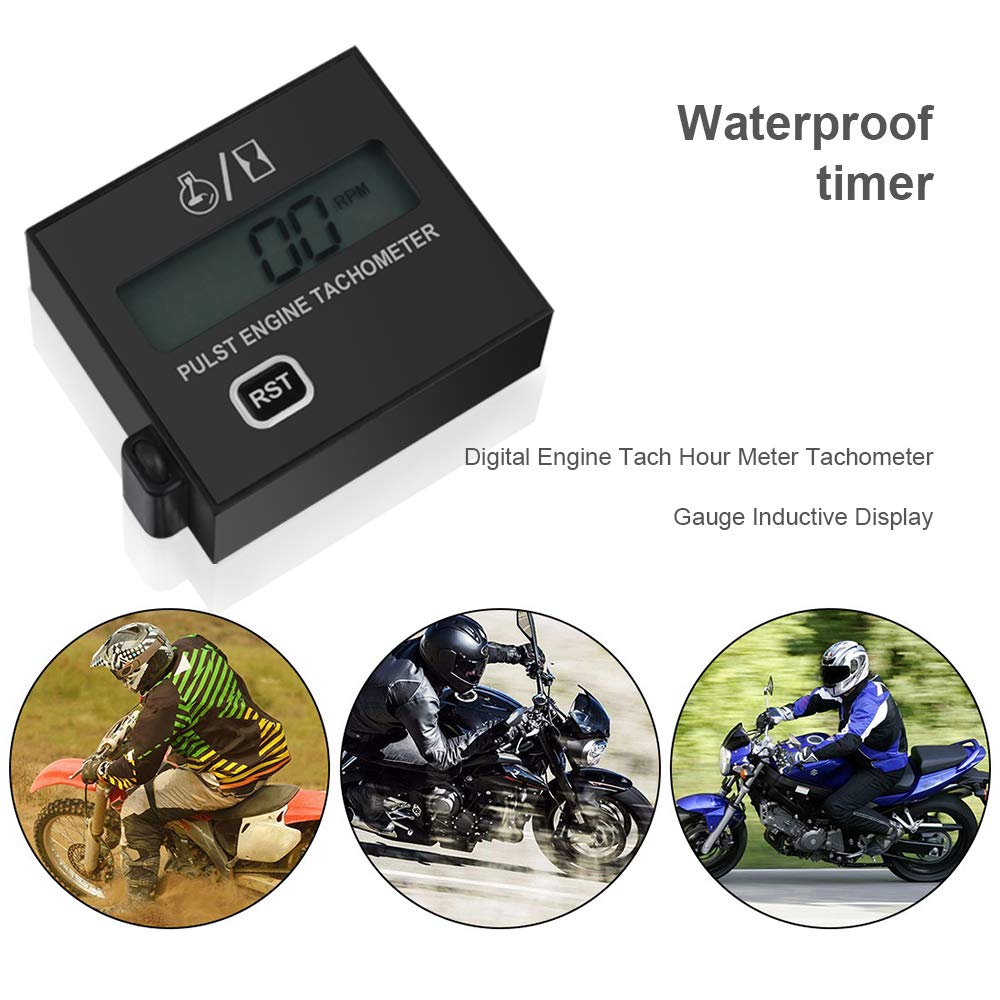 Digital Tachometer & Hour Meter for Motorcycle/Chainsaw - Engine RPM Gauge for Riding & Cutting